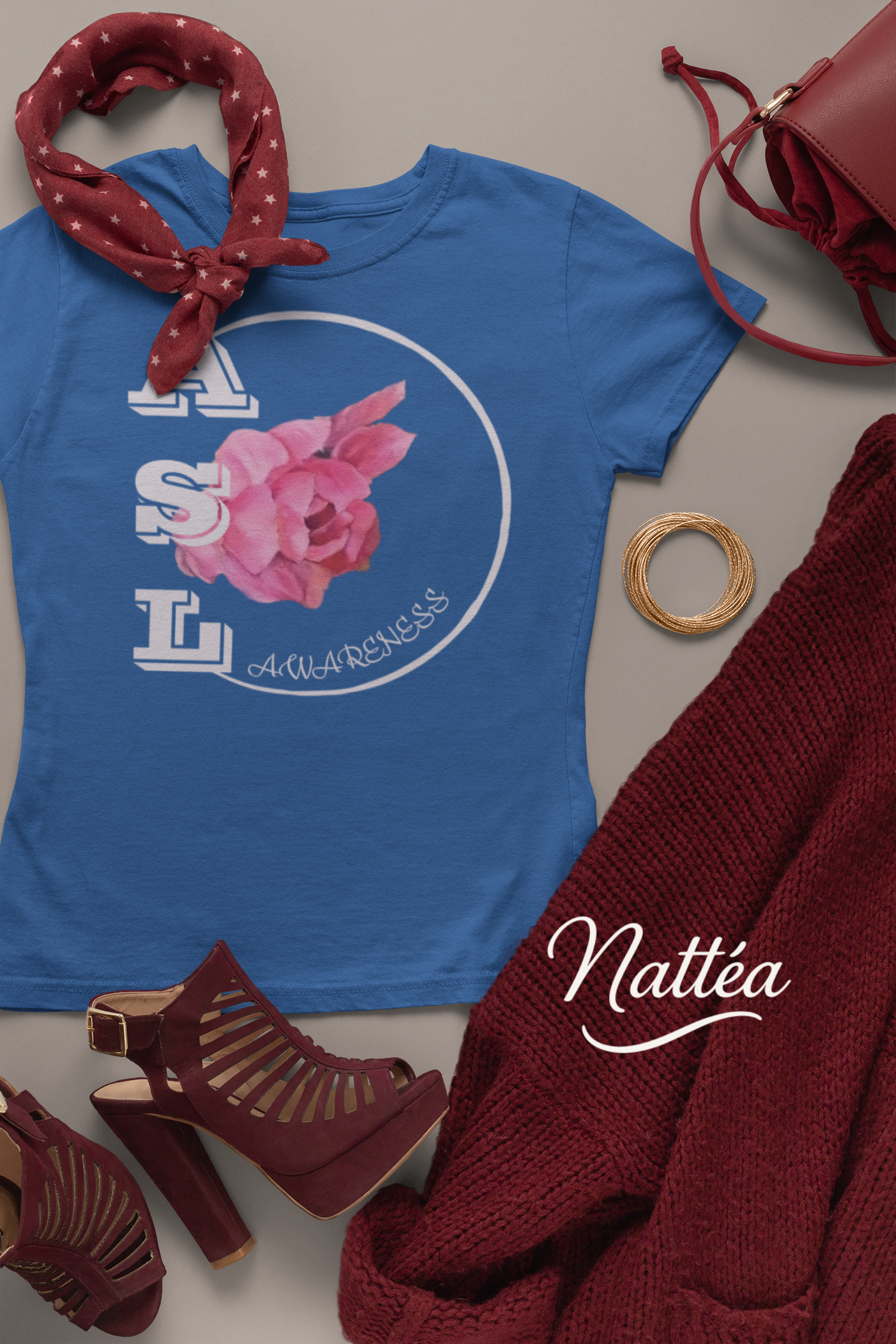 ASL Awareness T-Shirt – Elegant Peony Style from Original Oil Painting