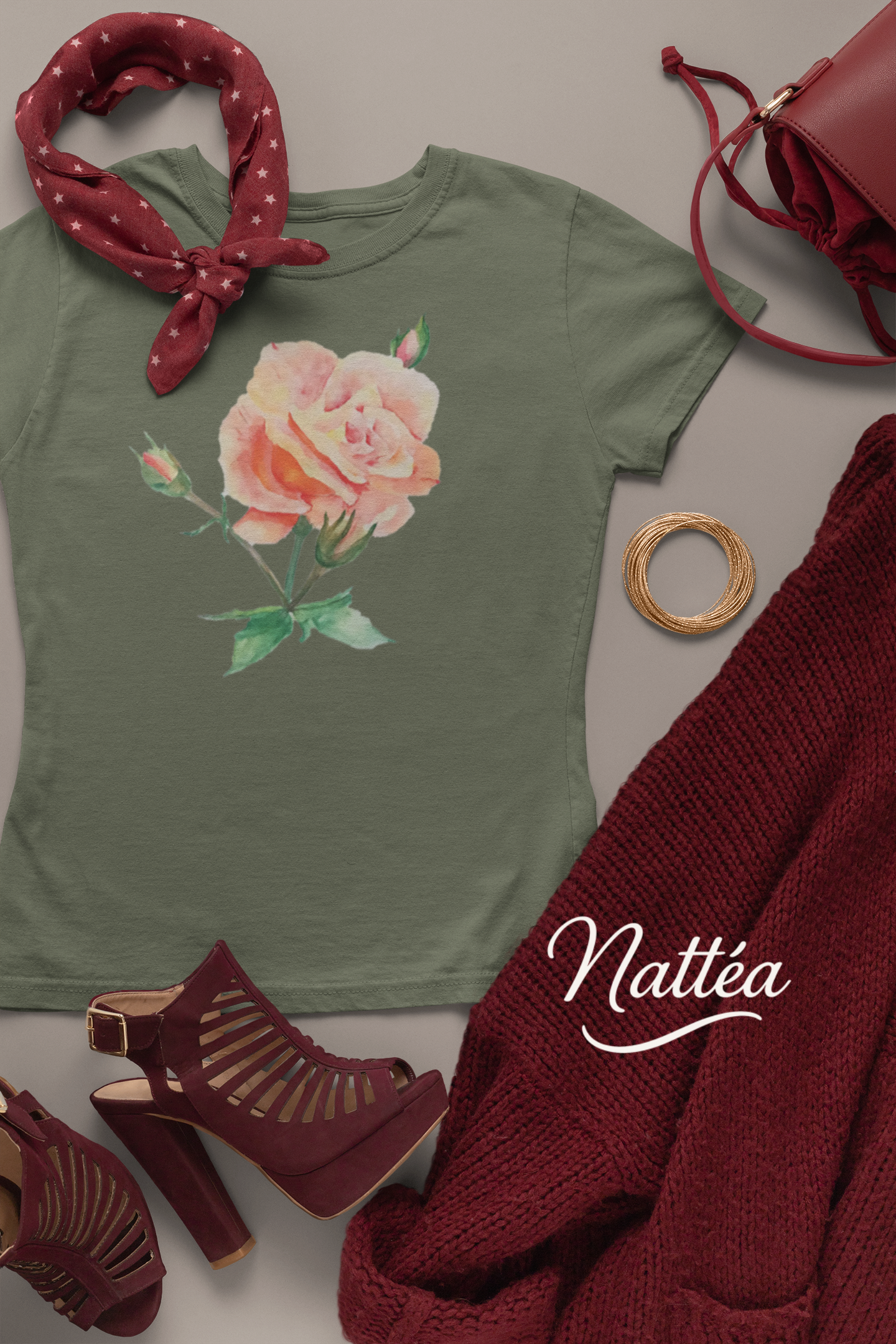 Floral Watercolor T-Shirt – Pastel Rose from Original Painting