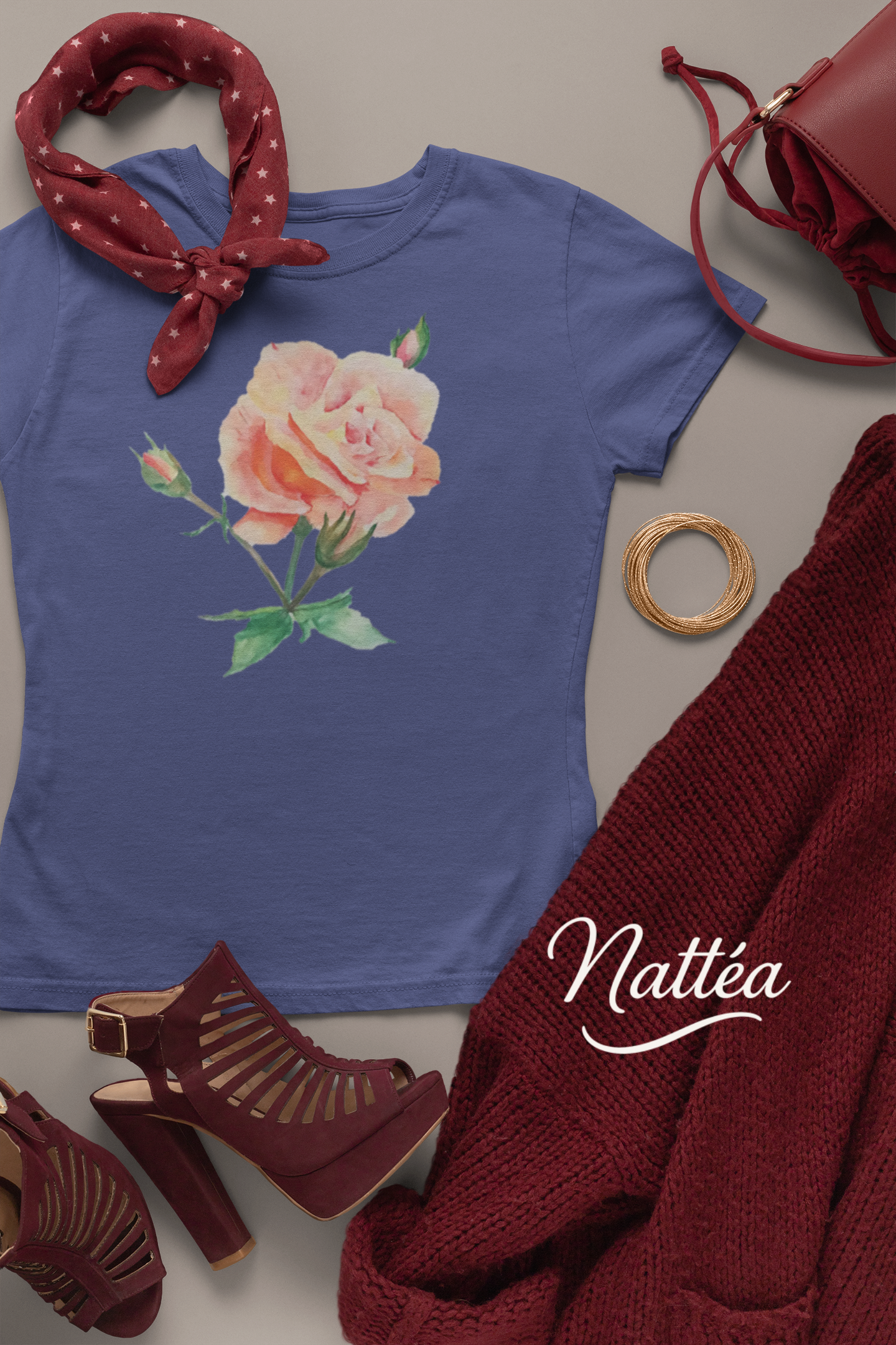 Floral Watercolor T-Shirt – Pastel Rose from Original Painting