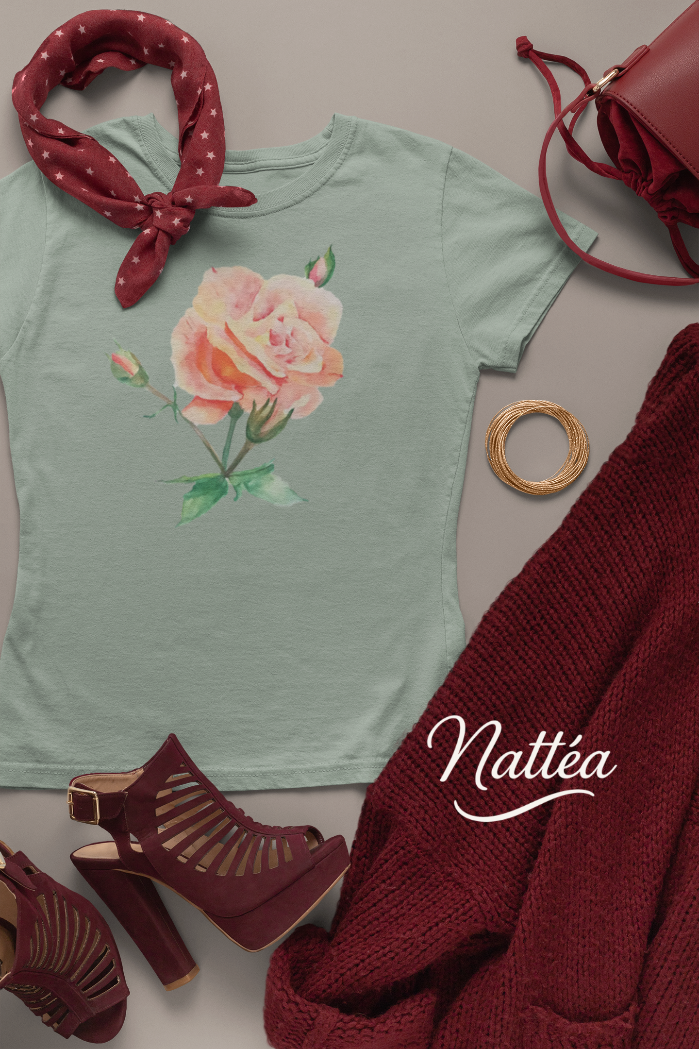 Floral Watercolor T-Shirt – Pastel Rose from Original Painting