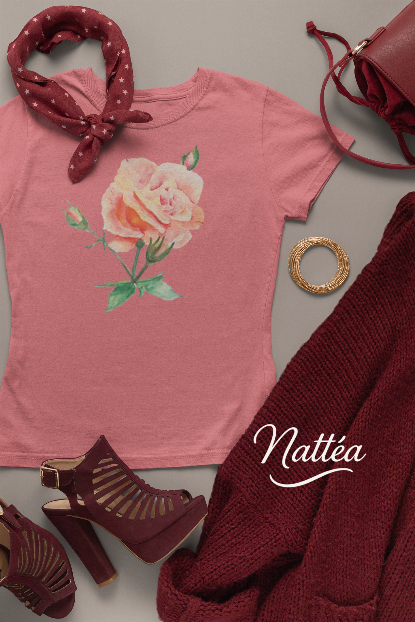 Floral Watercolor T-Shirt – Pastel Rose from Original Painting