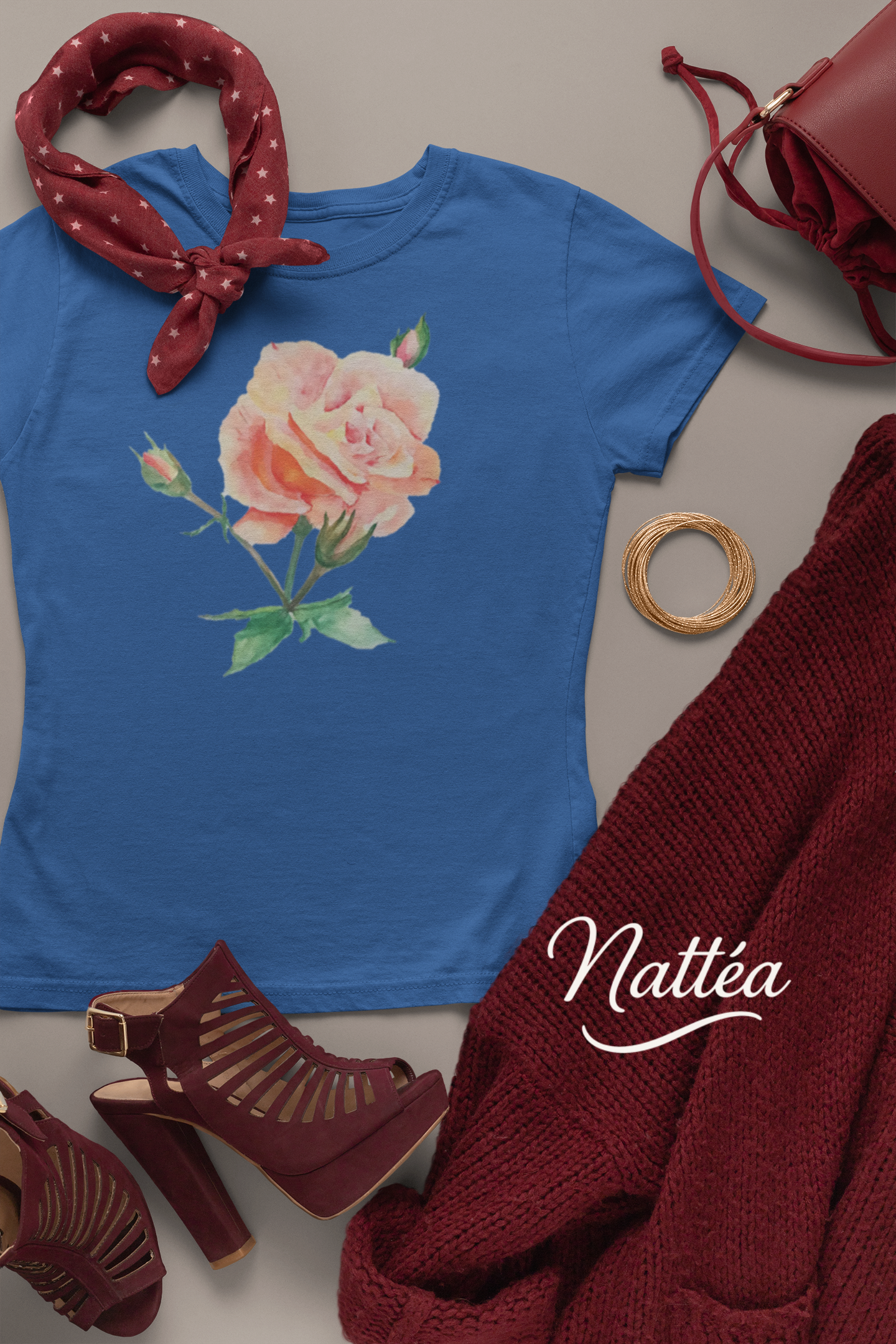 Floral Watercolor T-Shirt – Pastel Rose from Original Painting