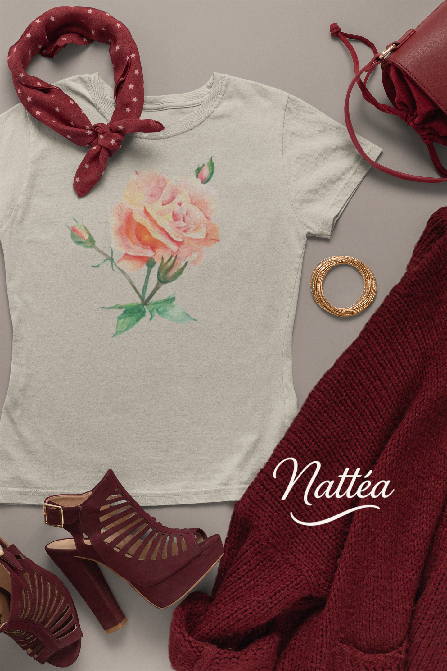 Floral Watercolor T-Shirt – Pastel Rose from Original Painting