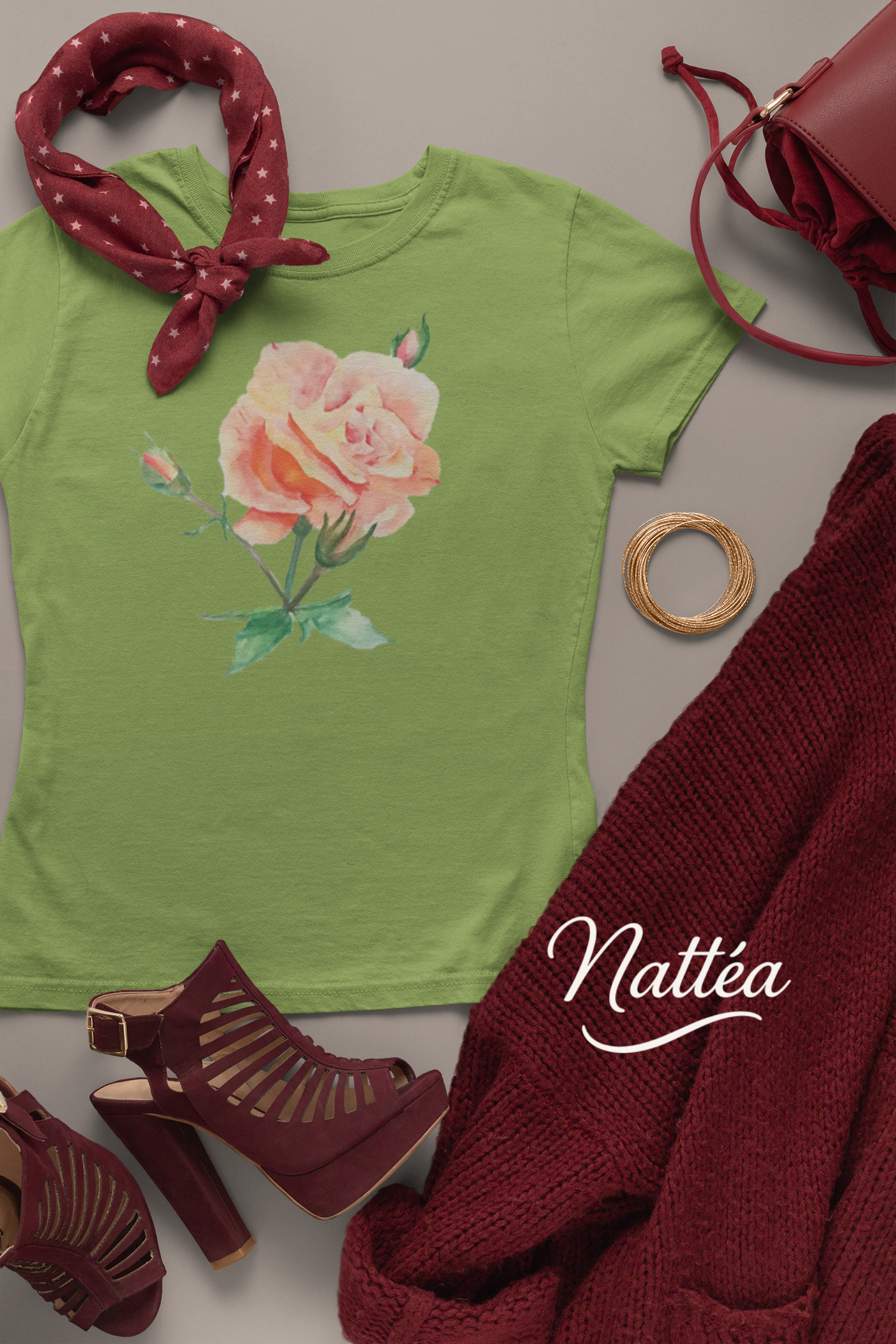 Floral Watercolor T-Shirt – Pastel Rose from Original Painting