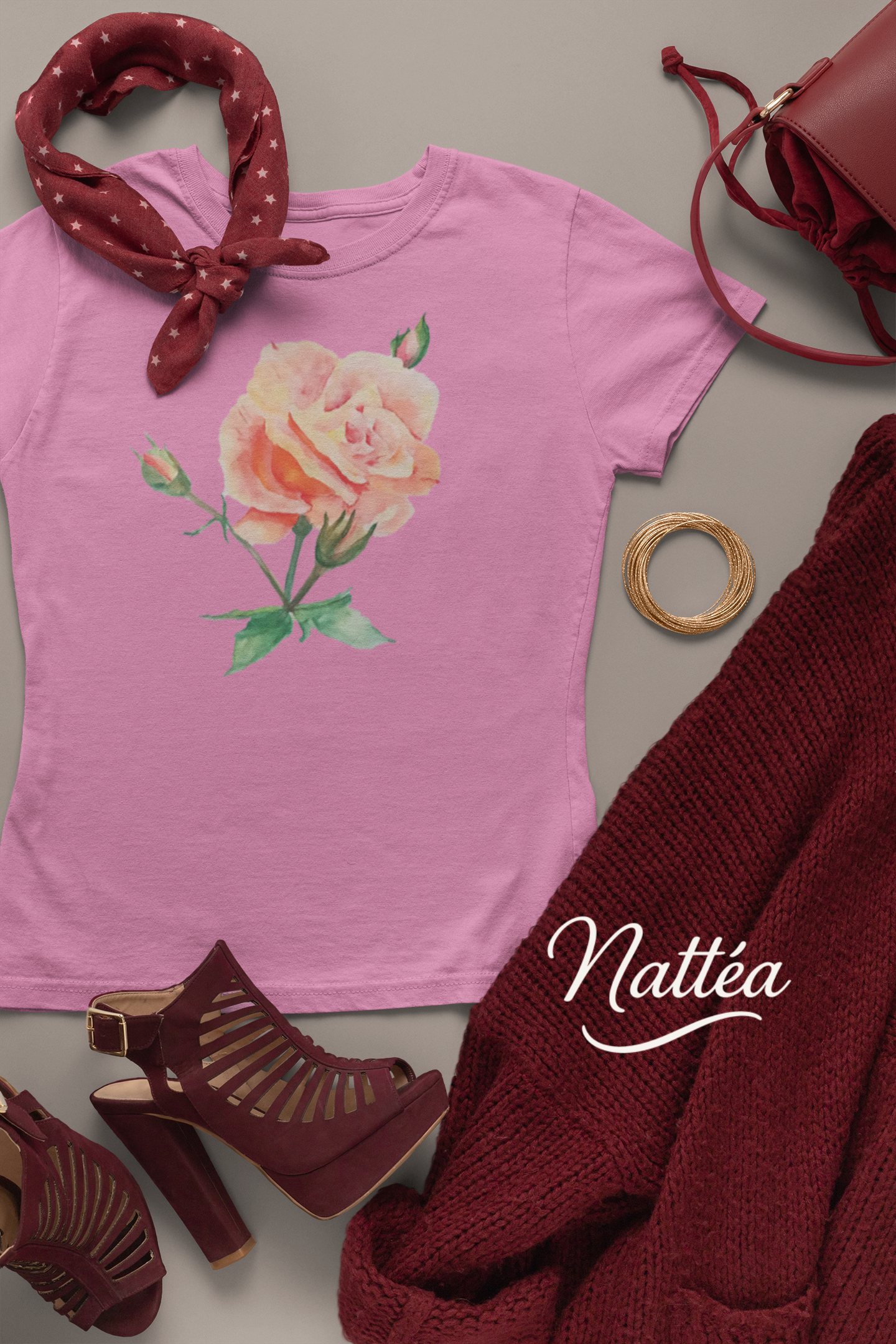 Floral Watercolor T-Shirt – Pastel Rose from Original Painting