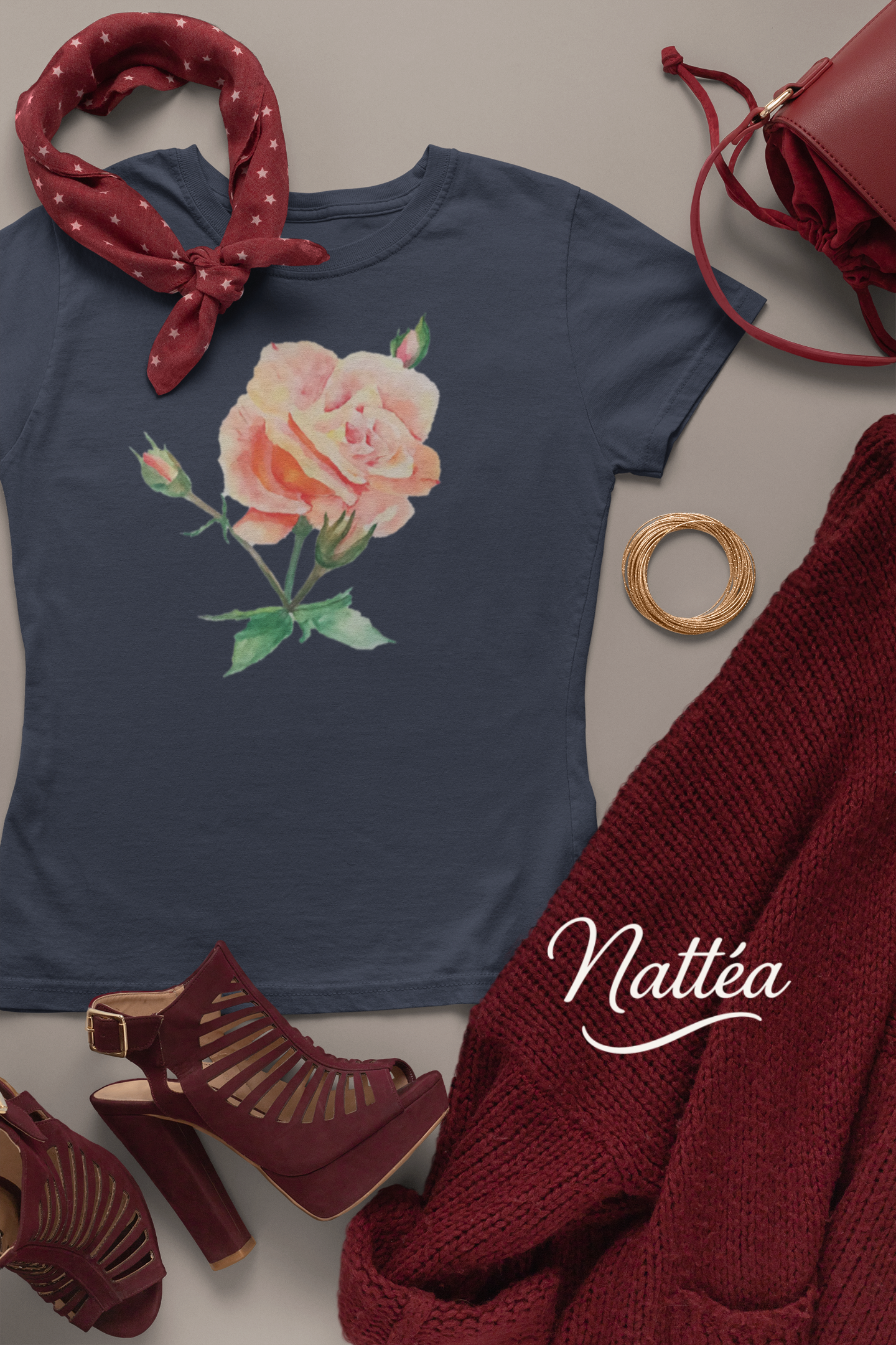 Floral Watercolor T-Shirt – Pastel Rose from Original Painting