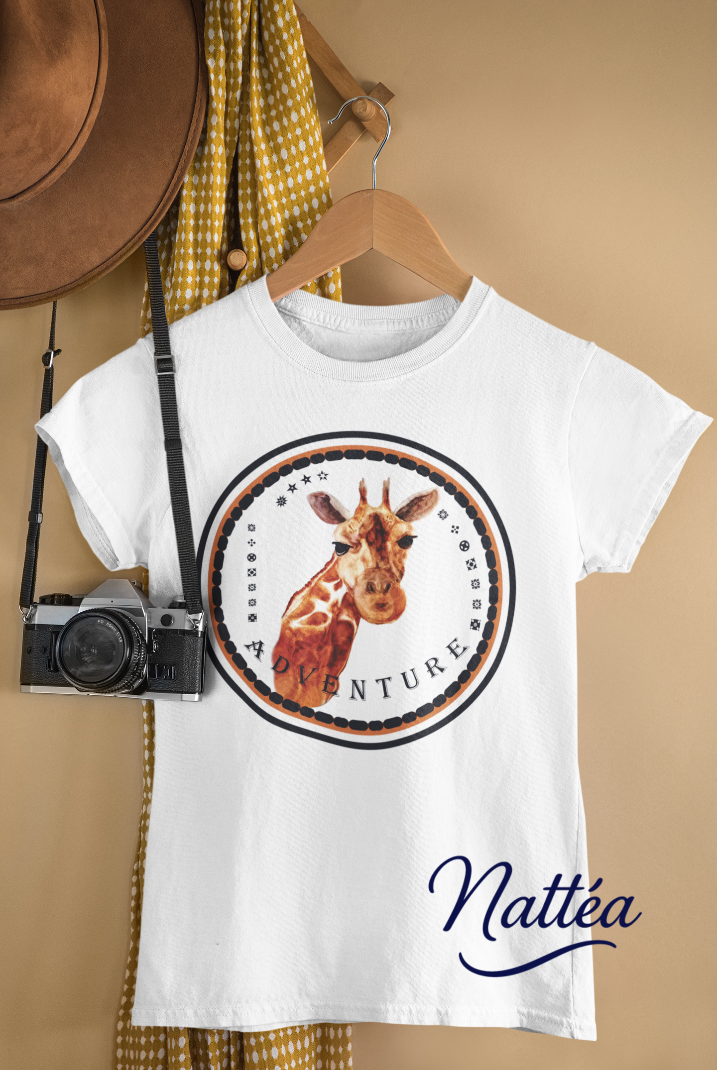 Giraffe Adventure T-Shirt – Safari Style from Original Artwork / Dark Letters