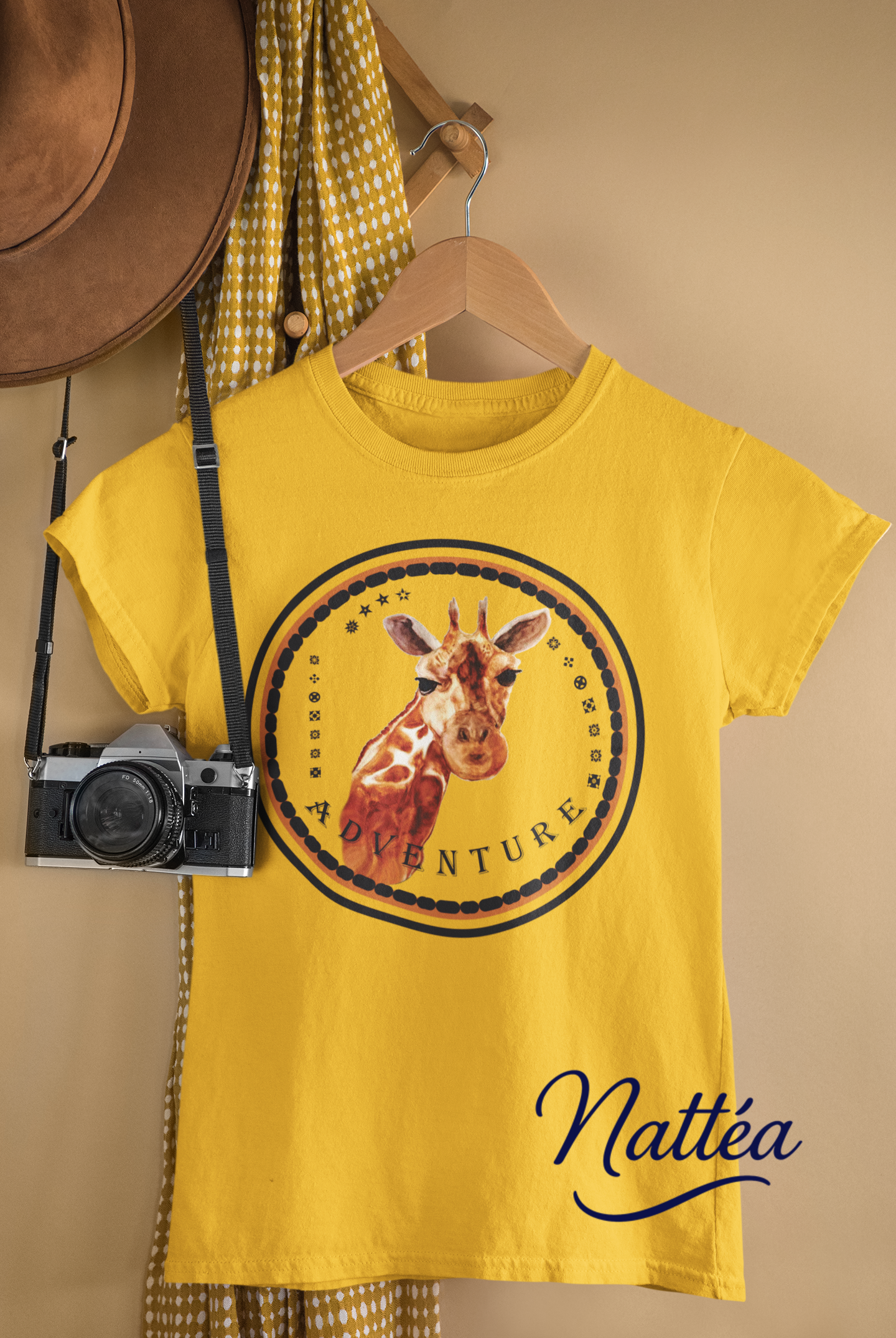 Giraffe Adventure T-Shirt – Safari Style from Original Artwork / Dark Letters