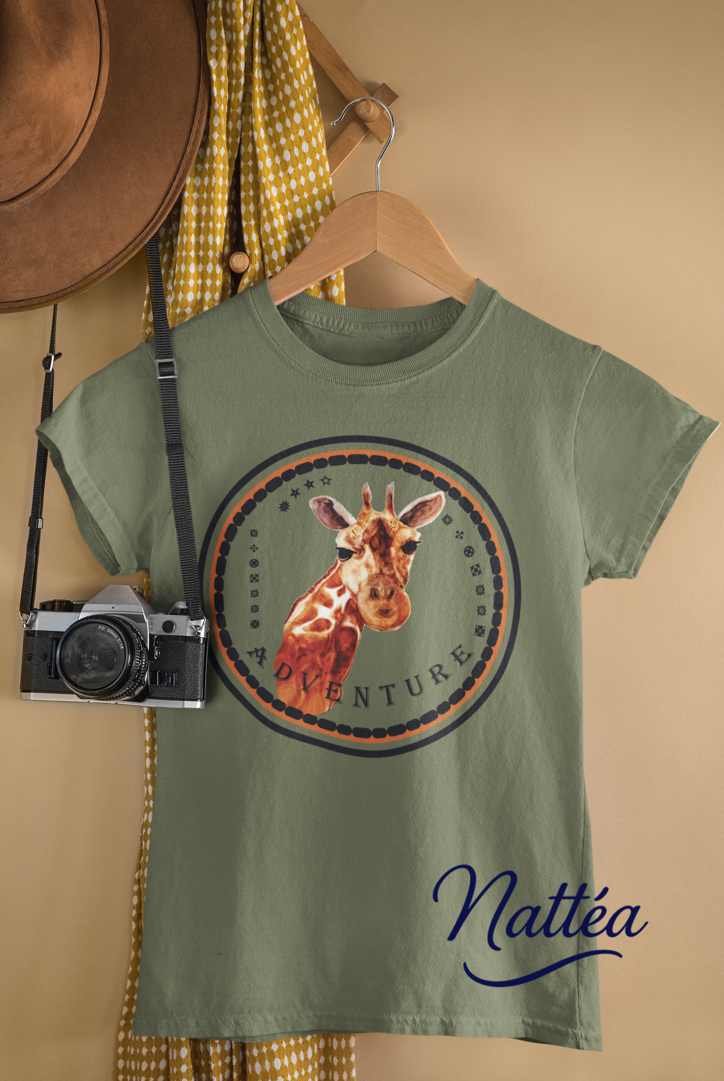Giraffe Adventure T-Shirt – Safari Style from Original Artwork / Dark Letters