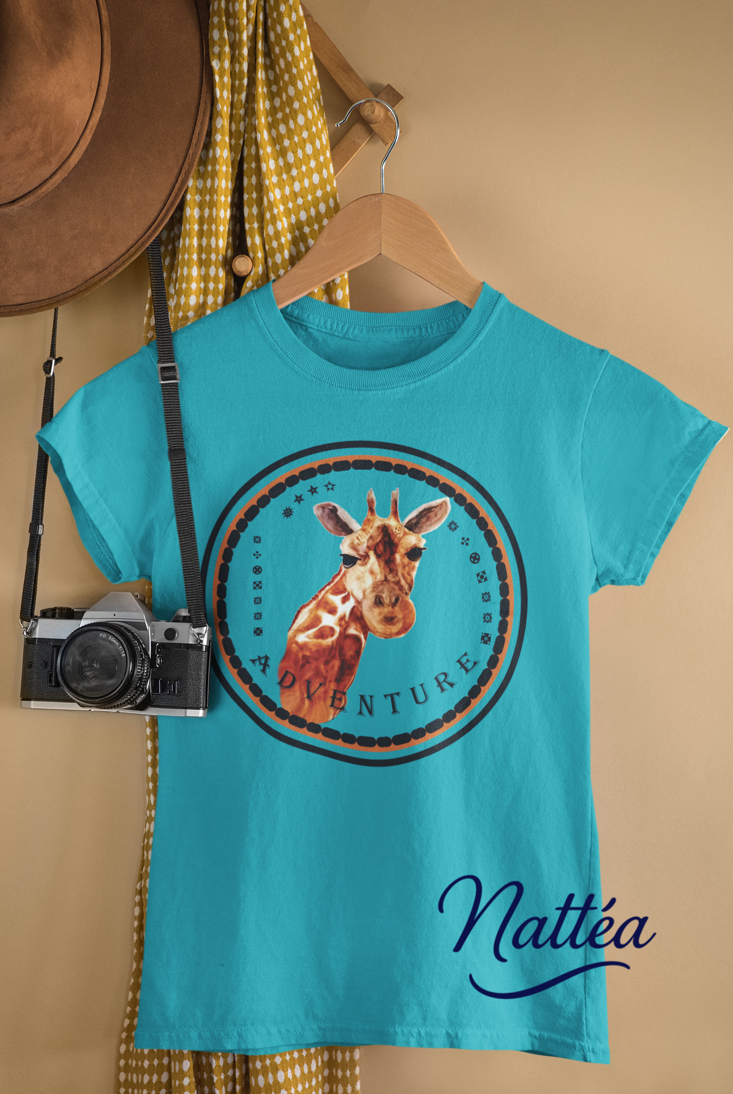 Giraffe Adventure T-Shirt – Safari Style from Original Artwork / Dark Letters