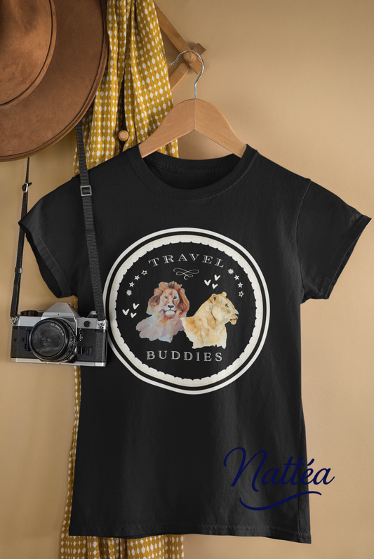 Lion & Lioness Travel Buddies T-Shirt – Wildlife Adventure Print from Original Art