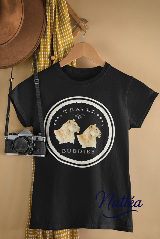 Lioness Travel Buddies T-Shirt – Wildlife Adventure Print from Original Art