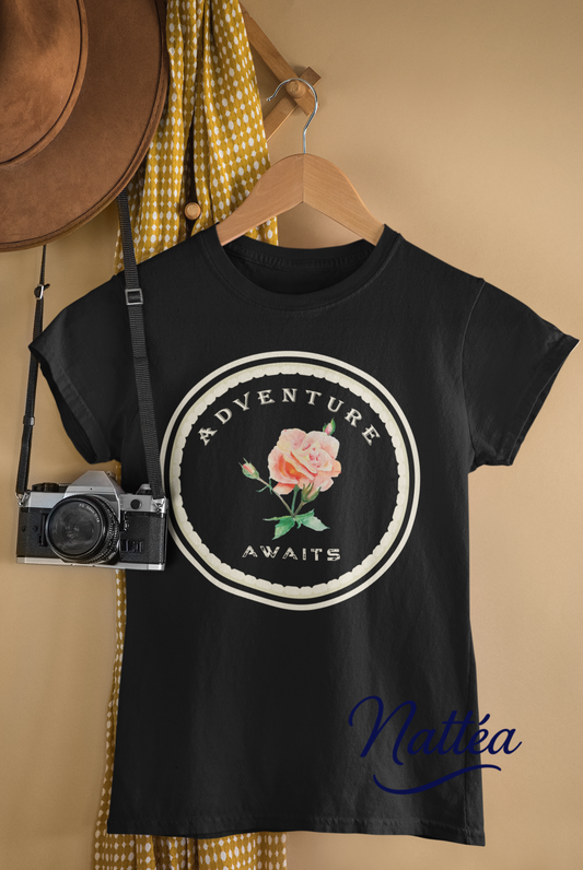 Adventure Awaits  Style Floral Watercolor T-Shirt – Pastel Rose from Original Painting