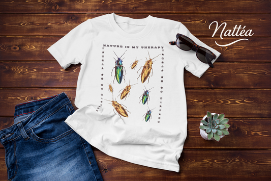 Nature is my therapy-Vintage Beetles T-Shirt Design from Original Watercolor Painting/ Dark Letters Style