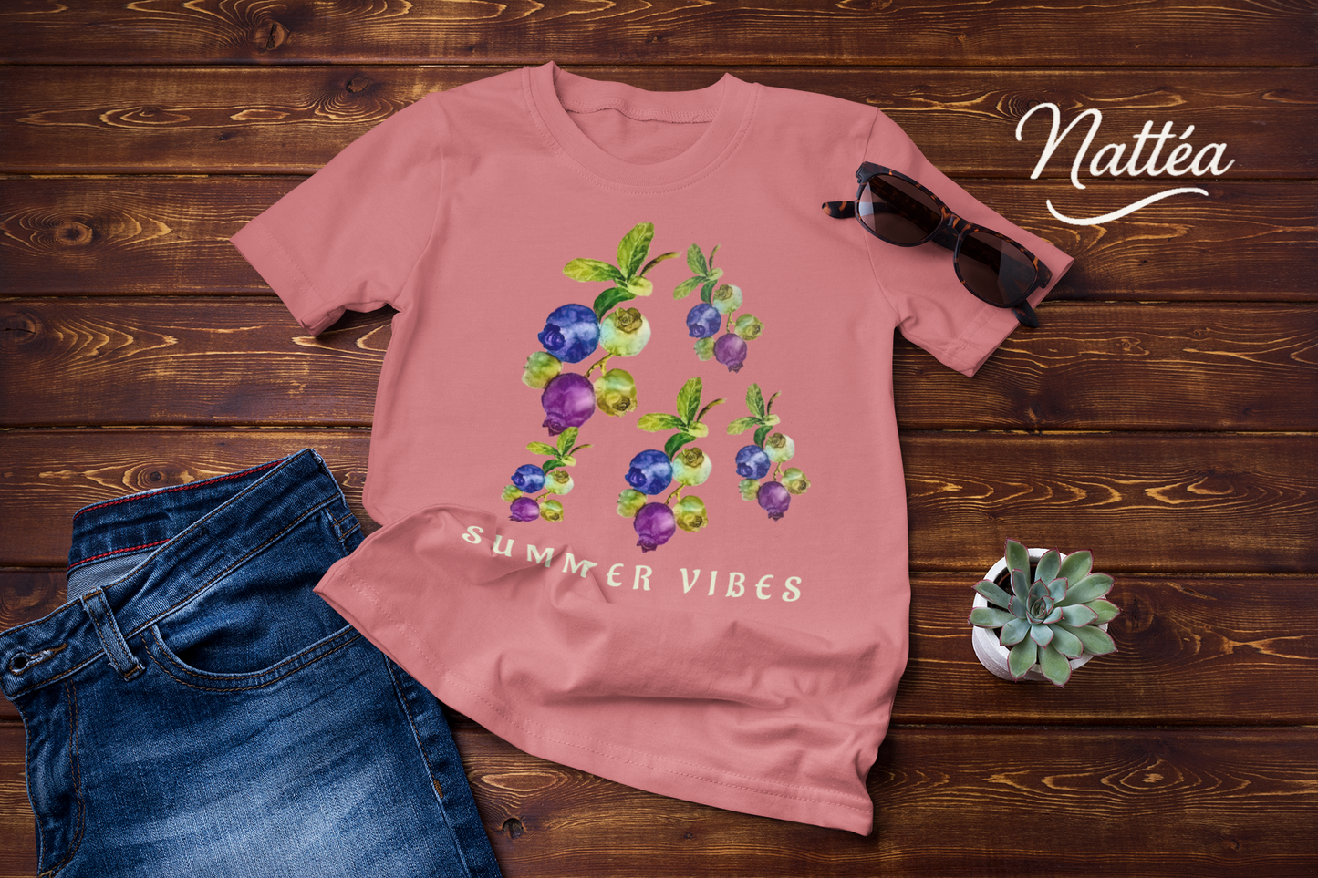 Summer Vibes Berries T-Shirt – Watercolor Fruit Design from Original Painting