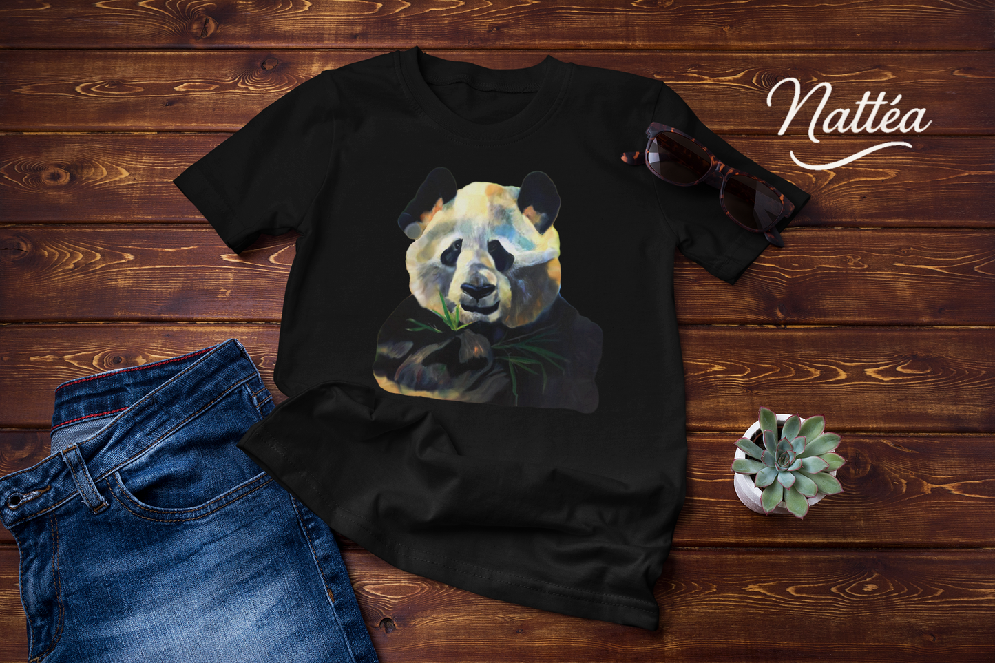 Cute Panda T-Shirt Vintage Design from Original  Oil Painting