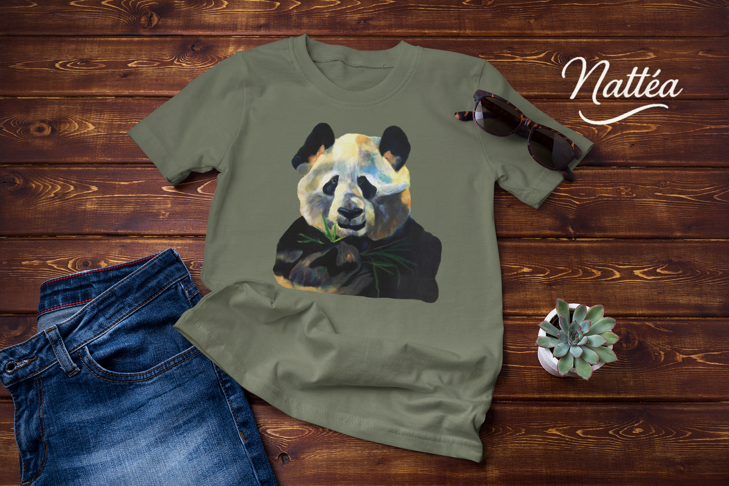 Cute Panda T-Shirt Vintage Design from Original  Oil Painting
