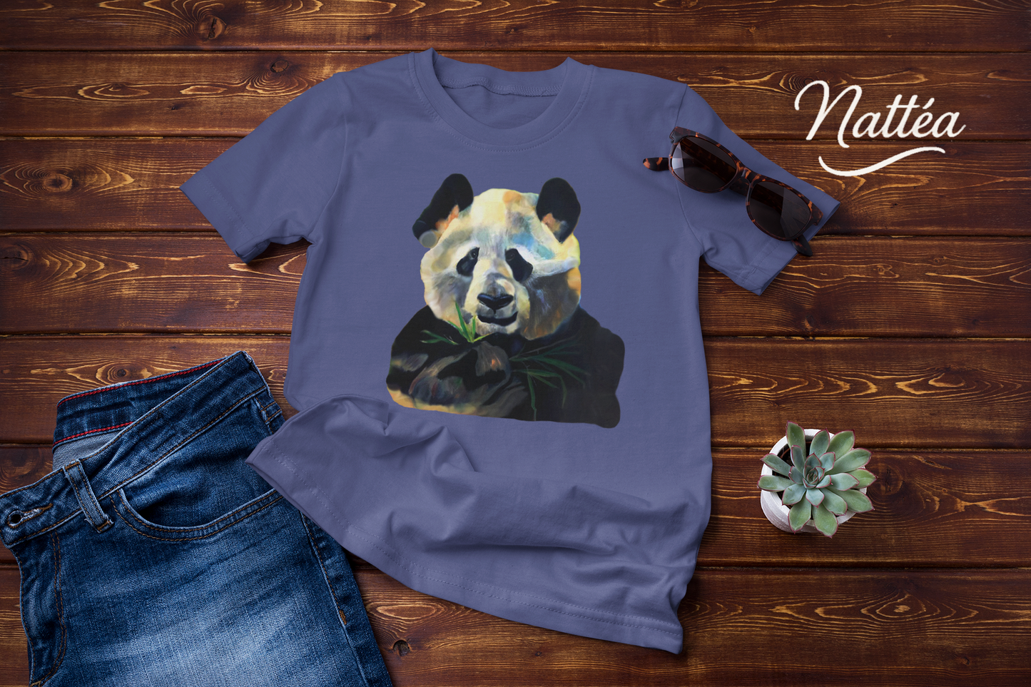 Cute Panda T-Shirt Vintage Design from Original  Oil Painting