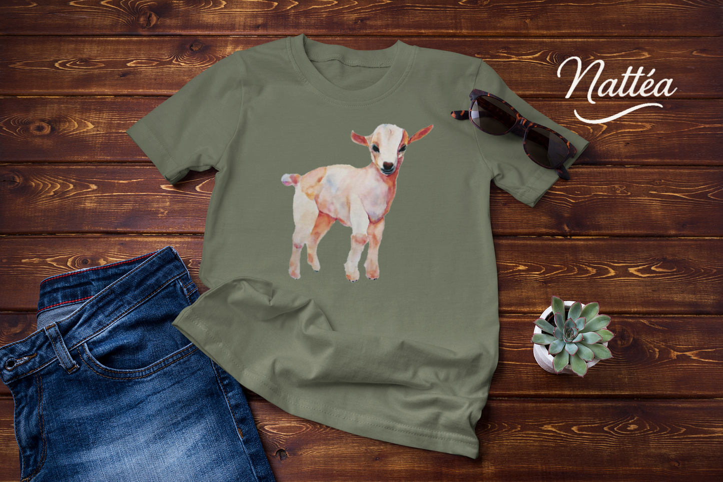Cute Lamb T-Shirt – Watercolor Art from Original Painting