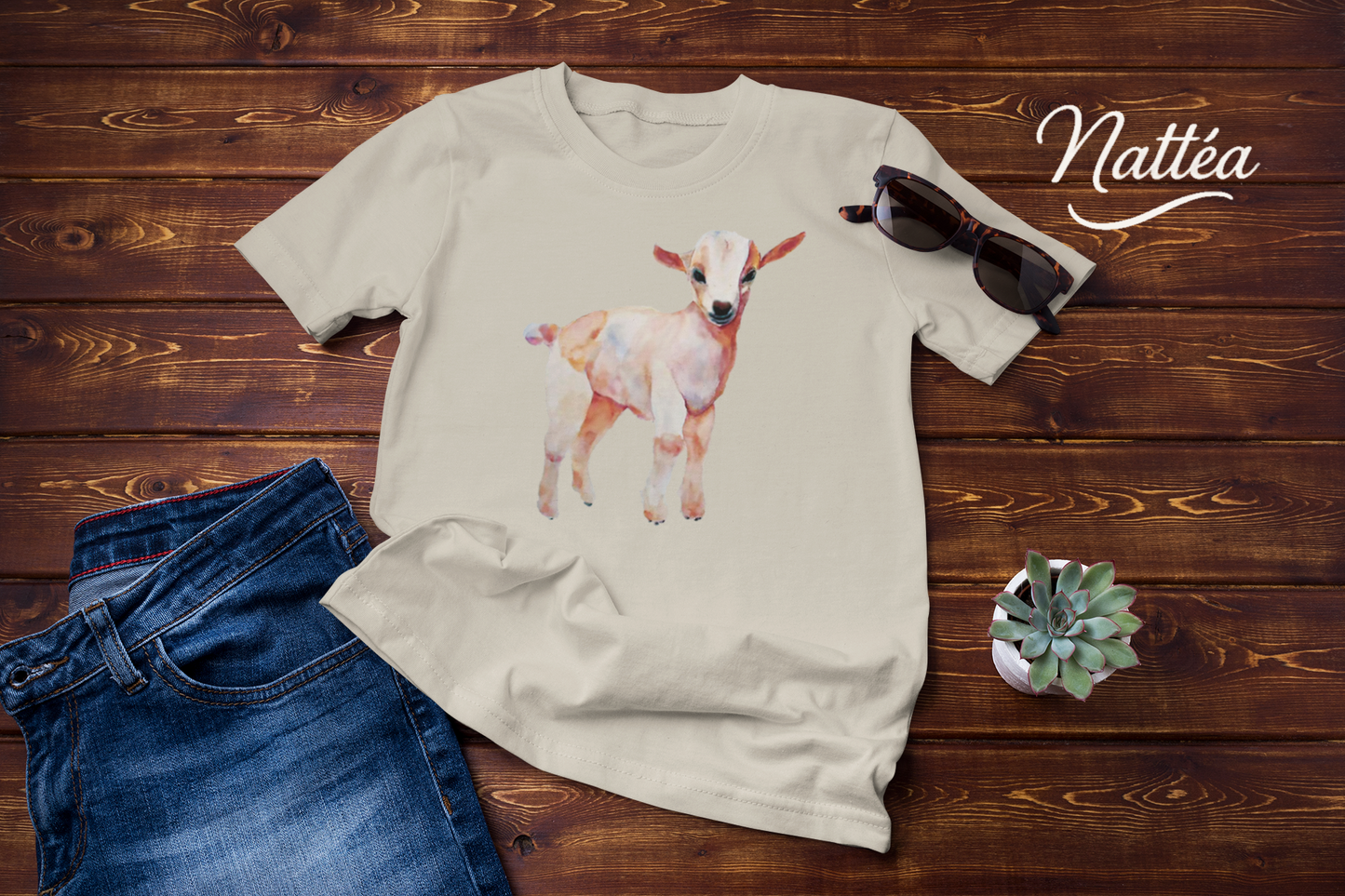 Cute Lamb T-Shirt – Watercolor Art from Original Painting