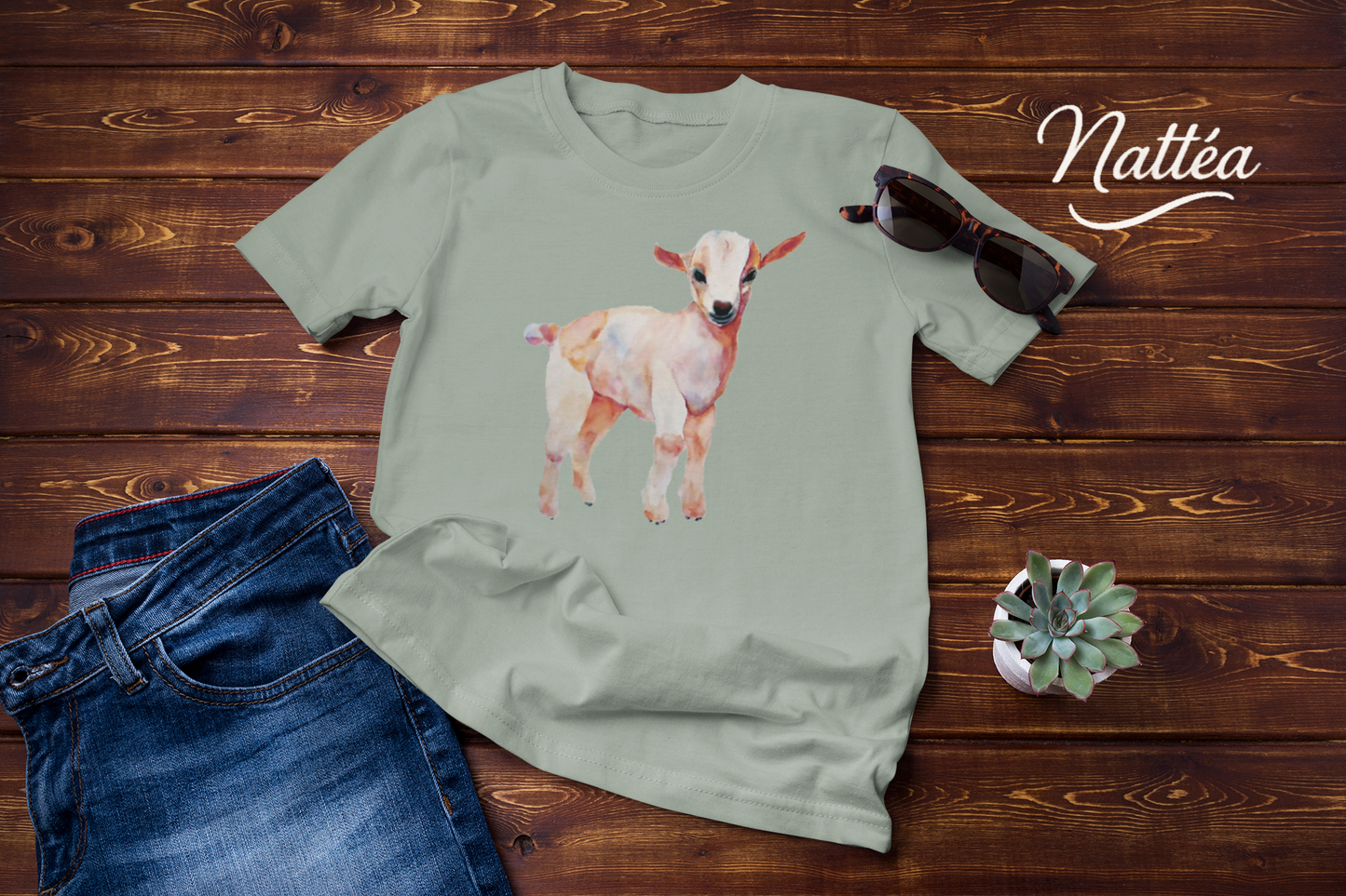 Cute Lamb T-Shirt – Watercolor Art from Original Painting