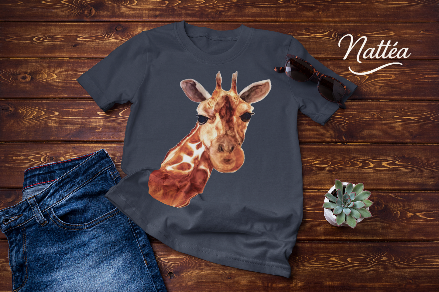 Safari Giraffe Art T-Shirt – Nature-Inspired Watercolor Wildlife Design