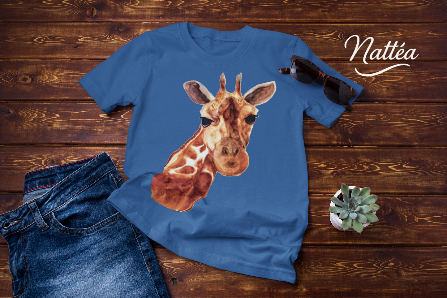 Safari Giraffe Art T-Shirt – Nature-Inspired Watercolor Wildlife Design