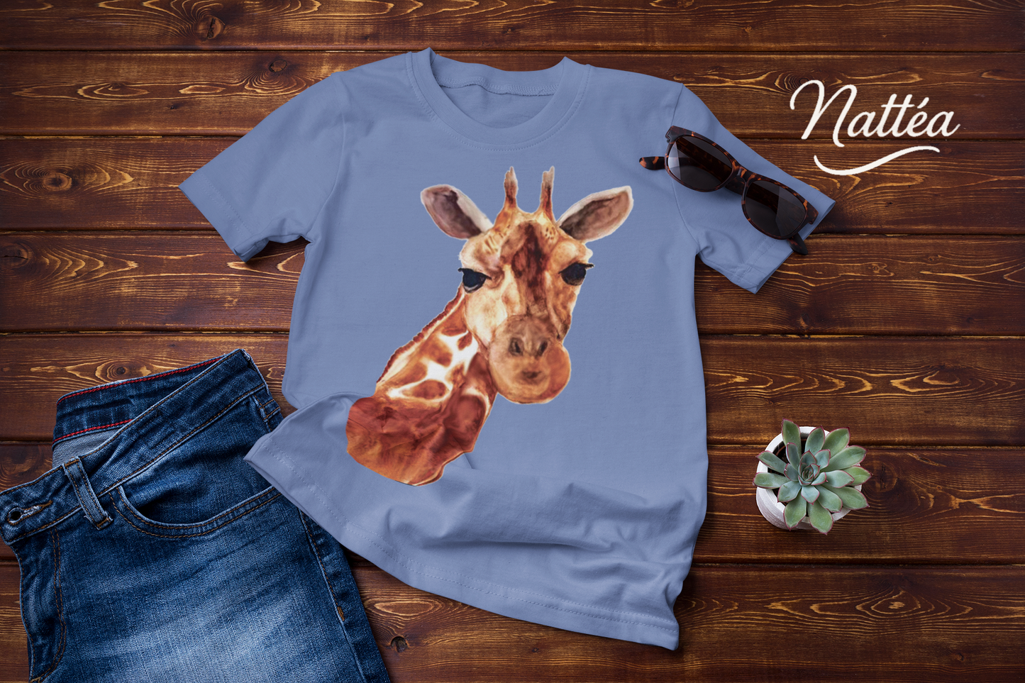 Safari Giraffe Art T-Shirt – Nature-Inspired Watercolor Wildlife Design