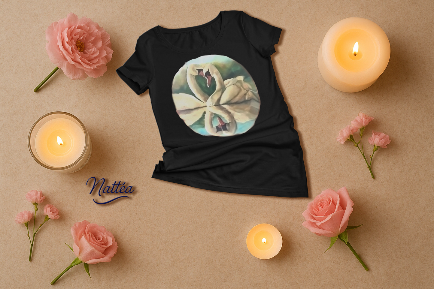 Swans couple T-shirt - Vintage Design from Original  Painting