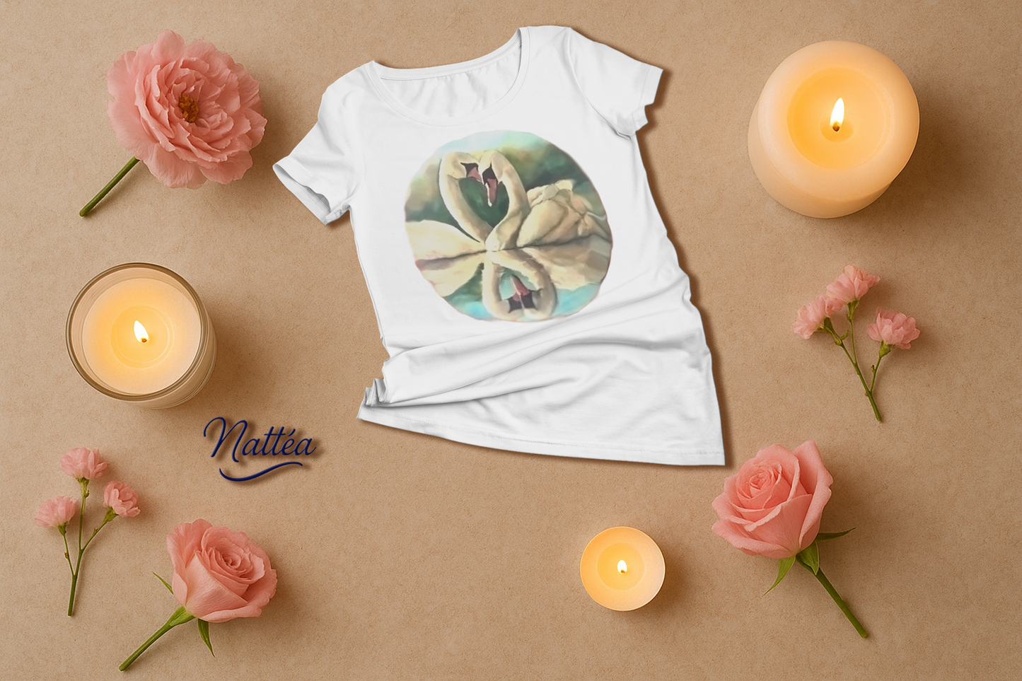 Swans couple T-shirt - Vintage Design from Original  Painting