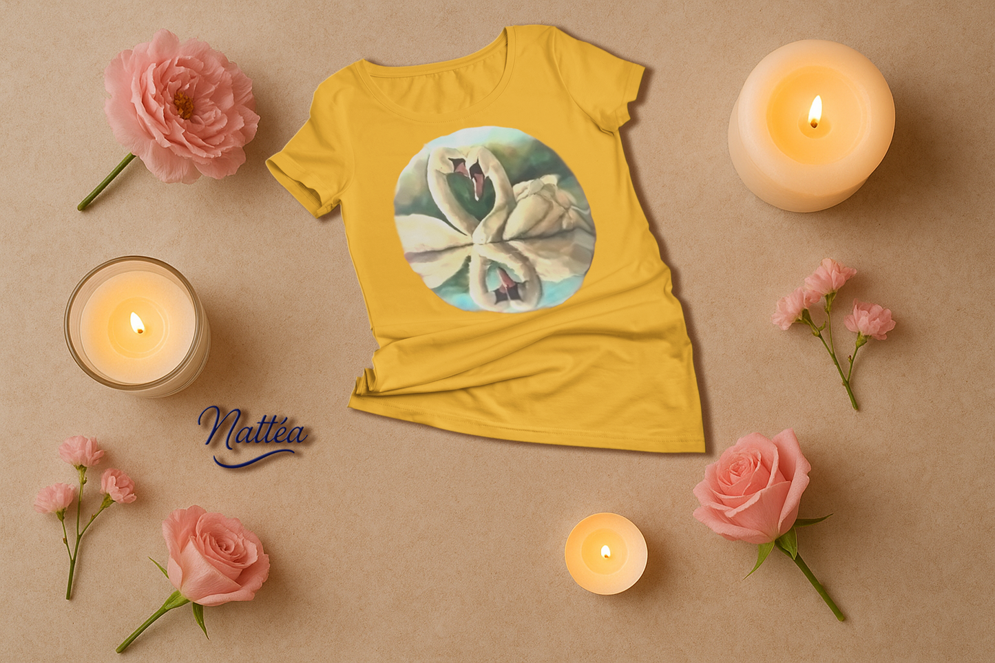 Swans couple T-shirt - Vintage Design from Original  Painting