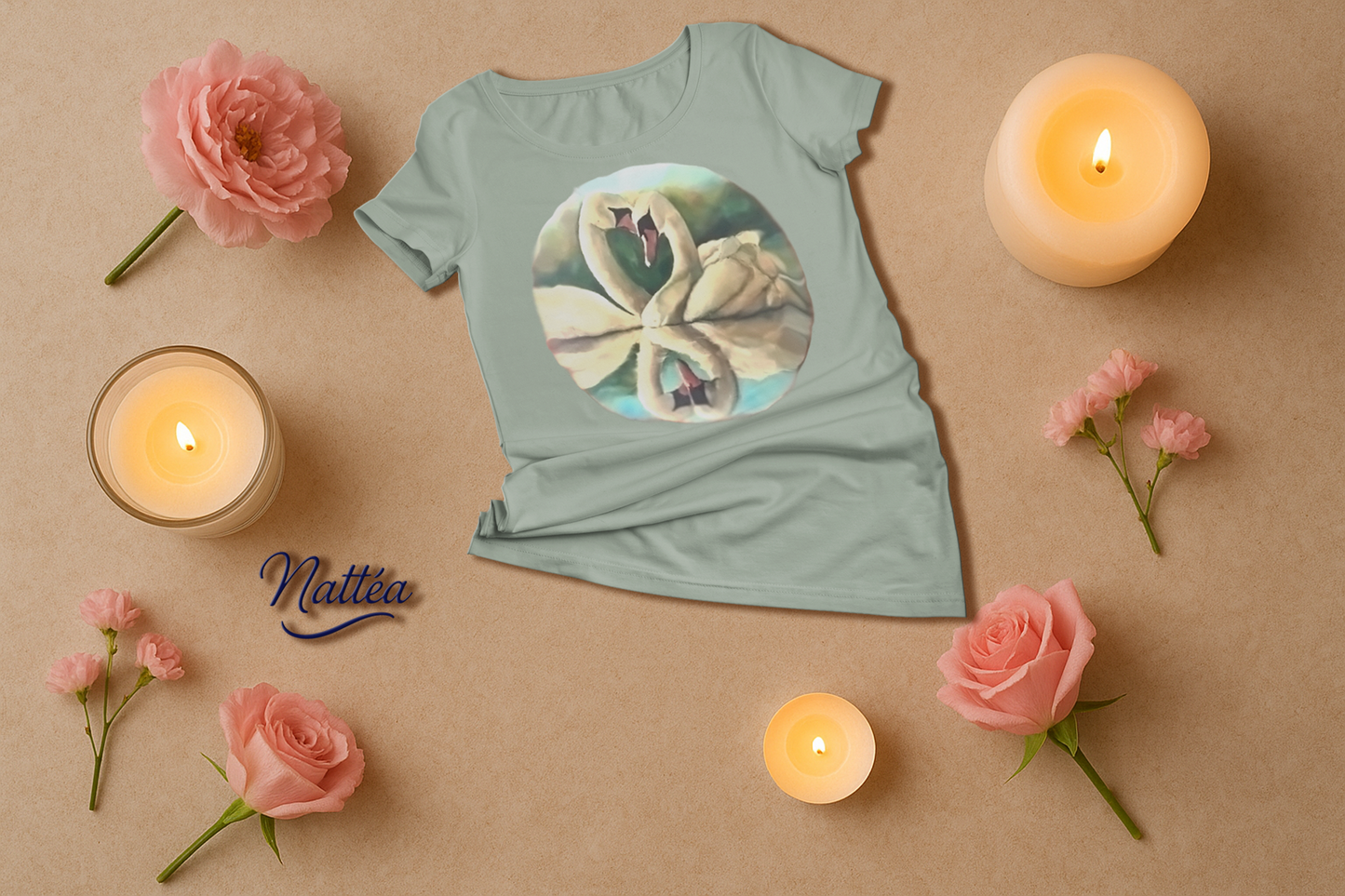 Swans couple T-shirt - Vintage Design from Original  Painting