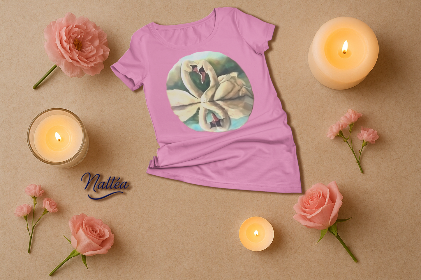 Swans couple T-shirt - Vintage Design from Original  Painting