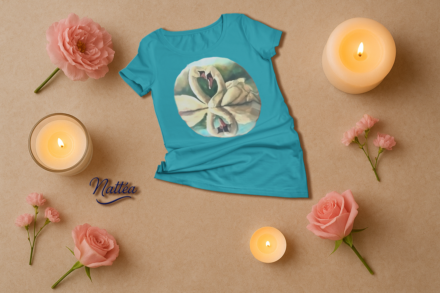 Swans couple T-shirt - Vintage Design from Original  Painting
