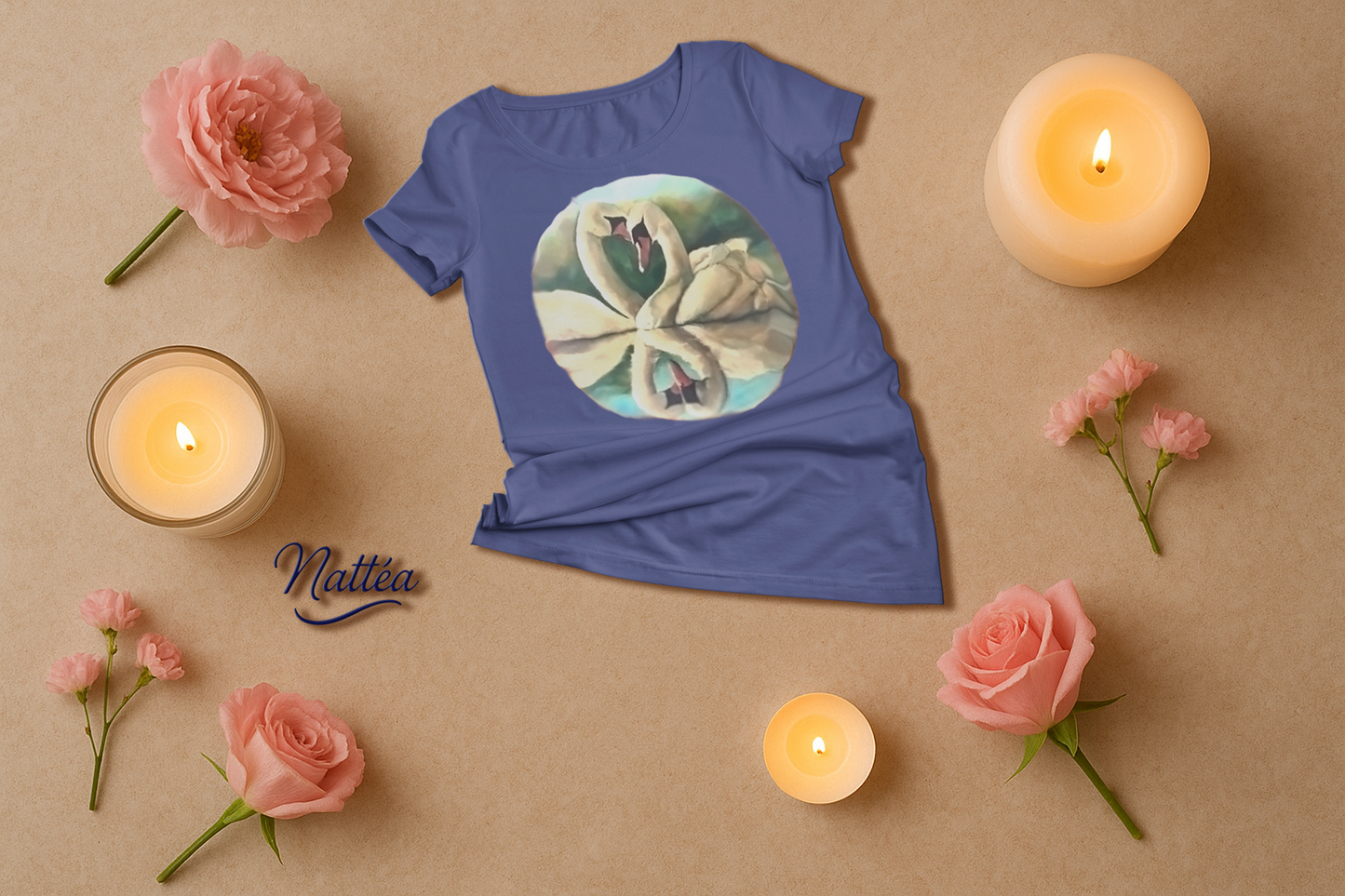 Swans couple T-shirt - Vintage Design from Original  Painting