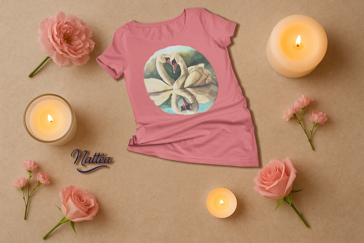 Swans couple T-shirt - Vintage Design from Original  Painting