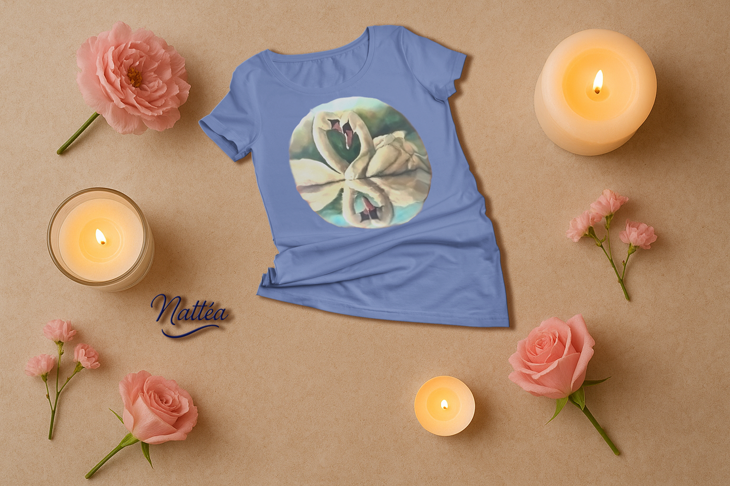Swans couple T-shirt - Vintage Design from Original  Painting