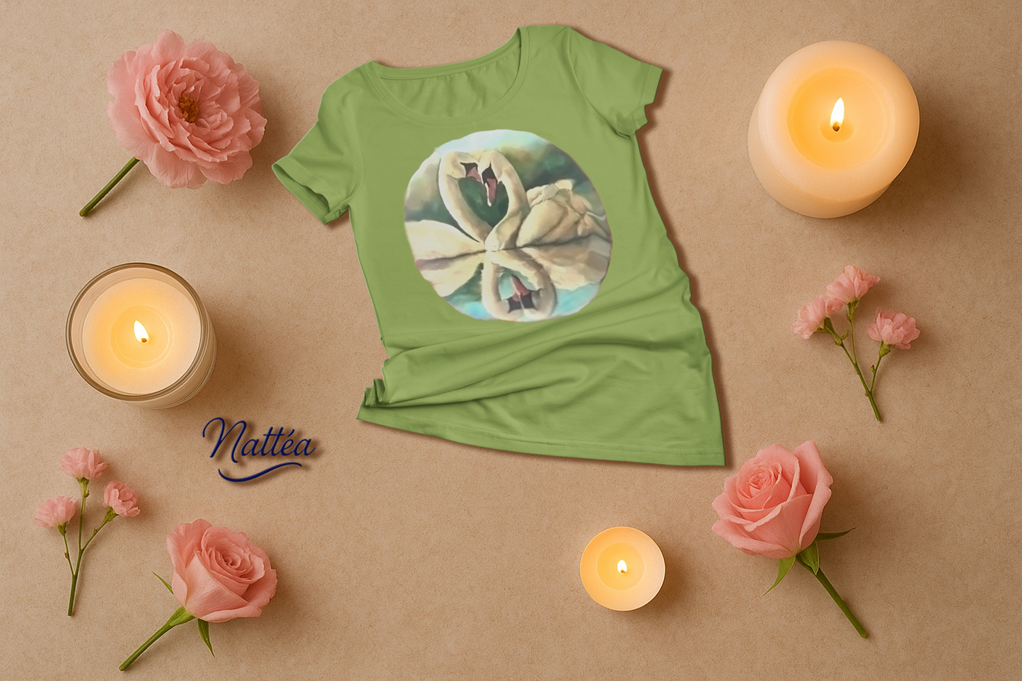 Swans couple T-shirt - Vintage Design from Original  Painting