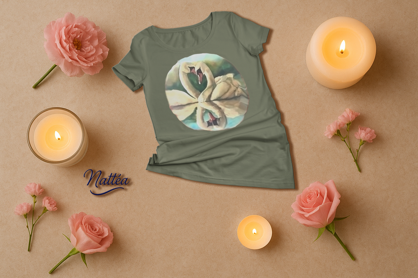 Swans couple T-shirt - Vintage Design from Original  Painting