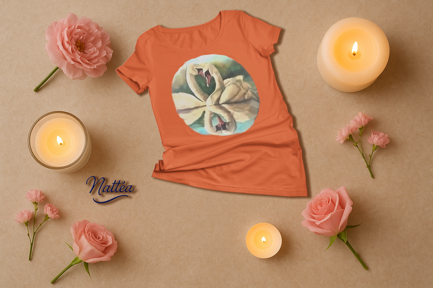 Swans couple T-shirt - Vintage Design from Original  Painting
