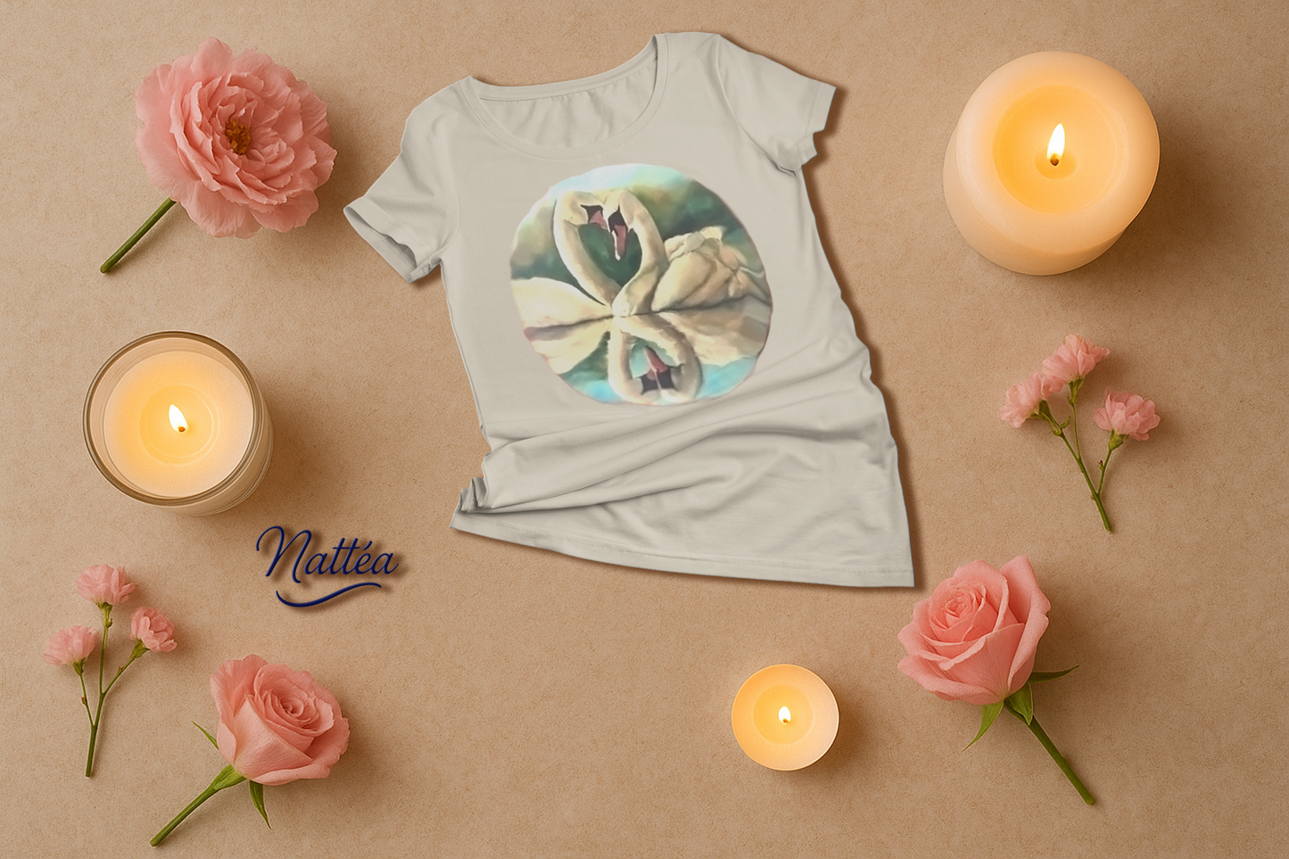 Swans couple T-shirt - Vintage Design from Original  Painting