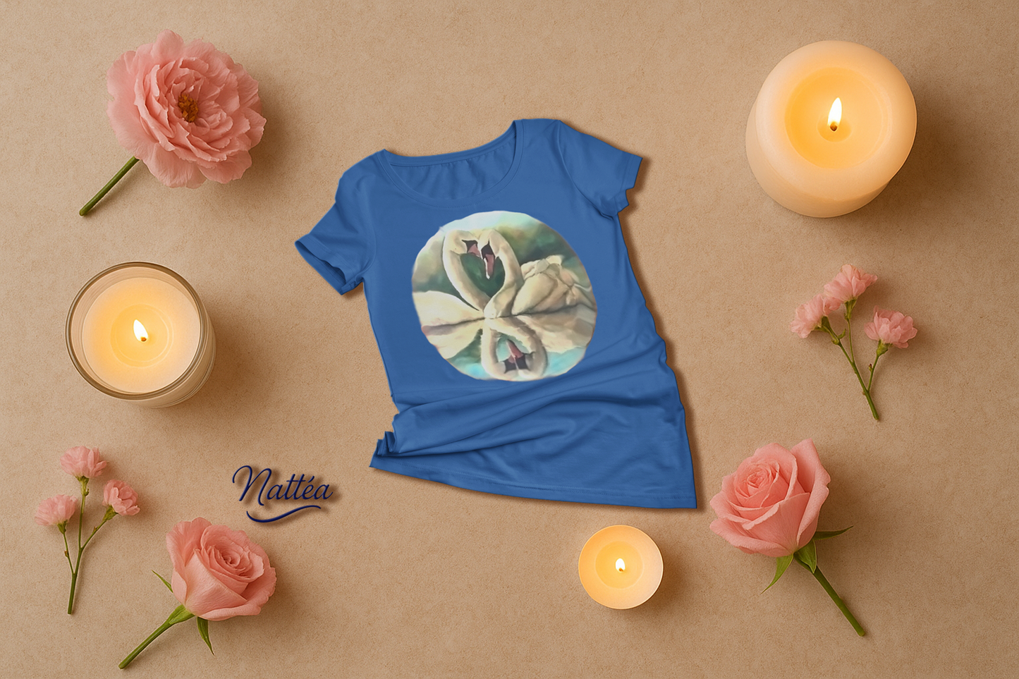 Swans couple T-shirt - Vintage Design from Original  Painting