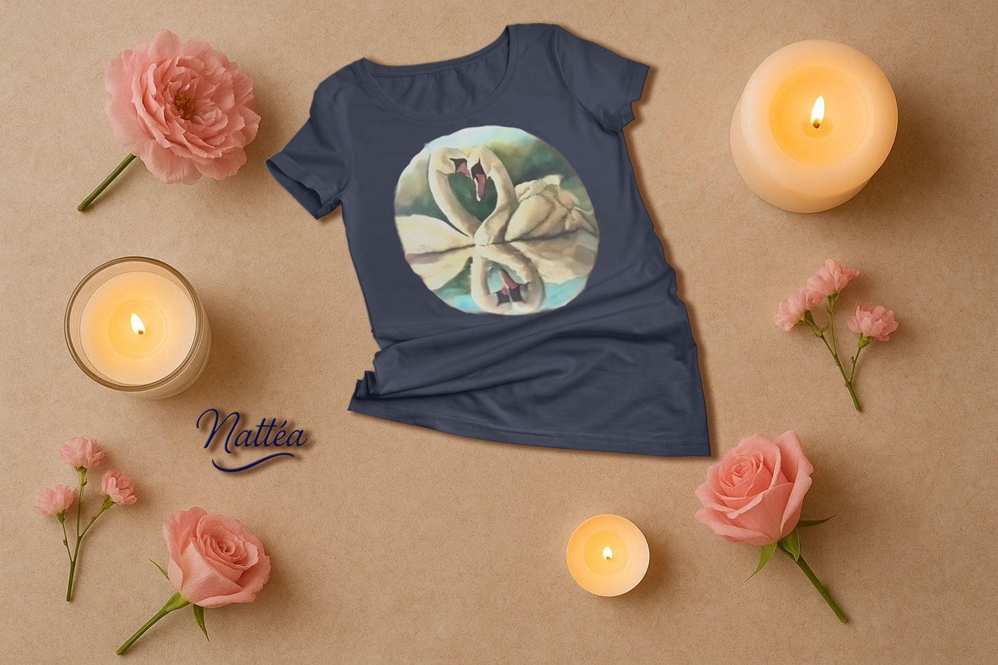 Swans couple T-shirt - Vintage Design from Original  Painting