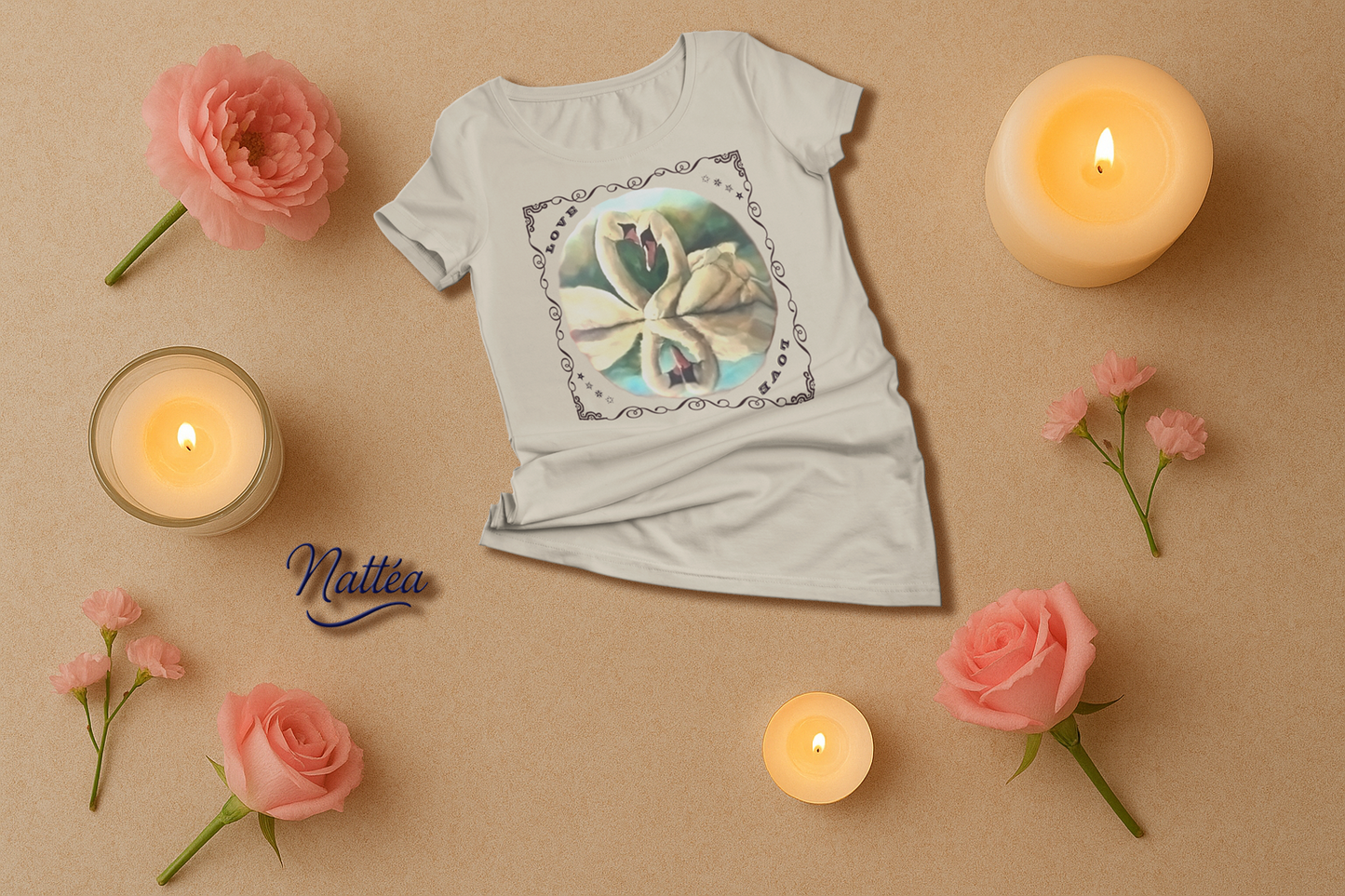Swan Couple LOVE T-Shirt – Romantic Vintage Art from Original Painting