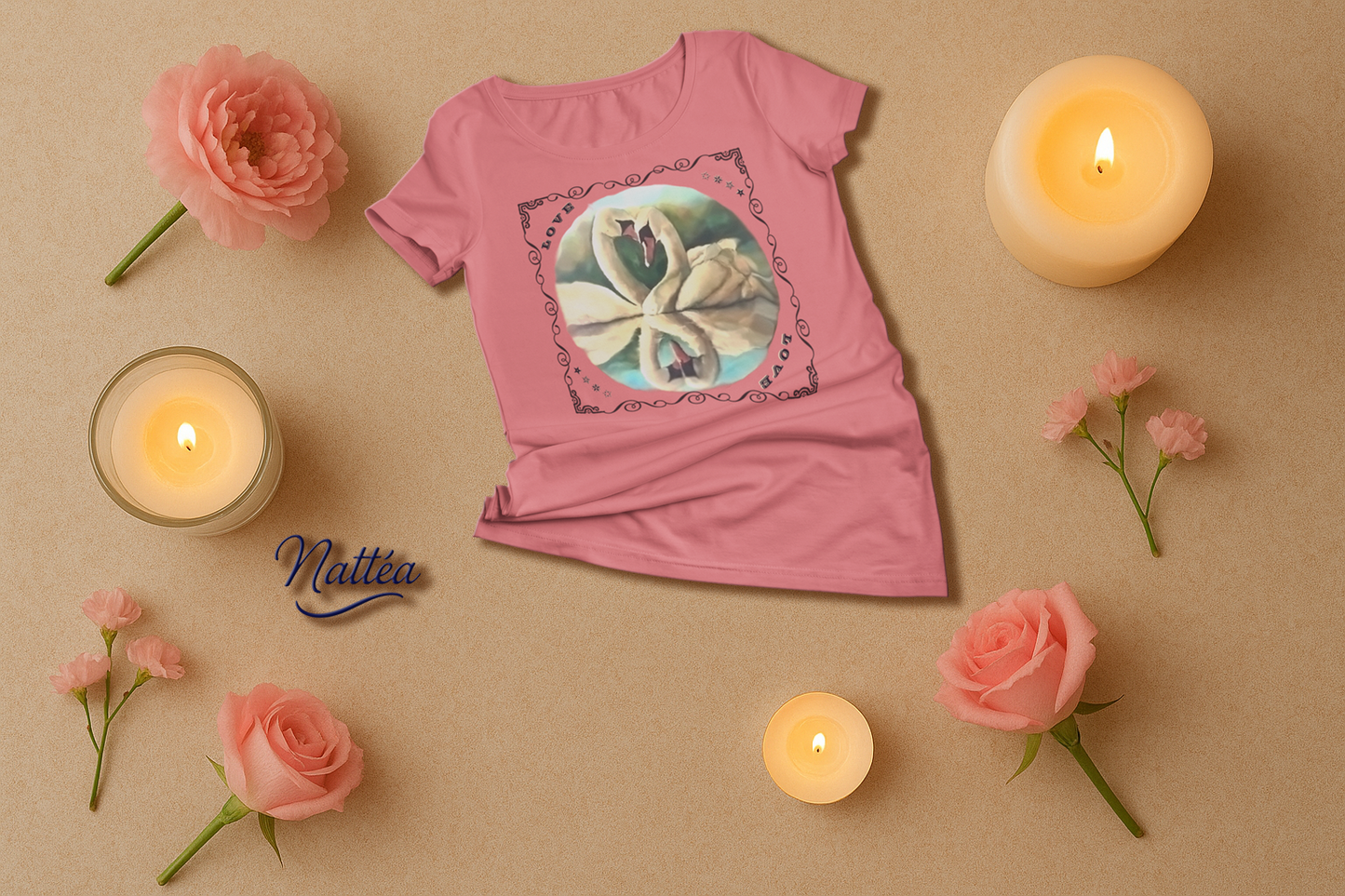 Swan Couple LOVE T-Shirt – Romantic Vintage Art from Original Painting