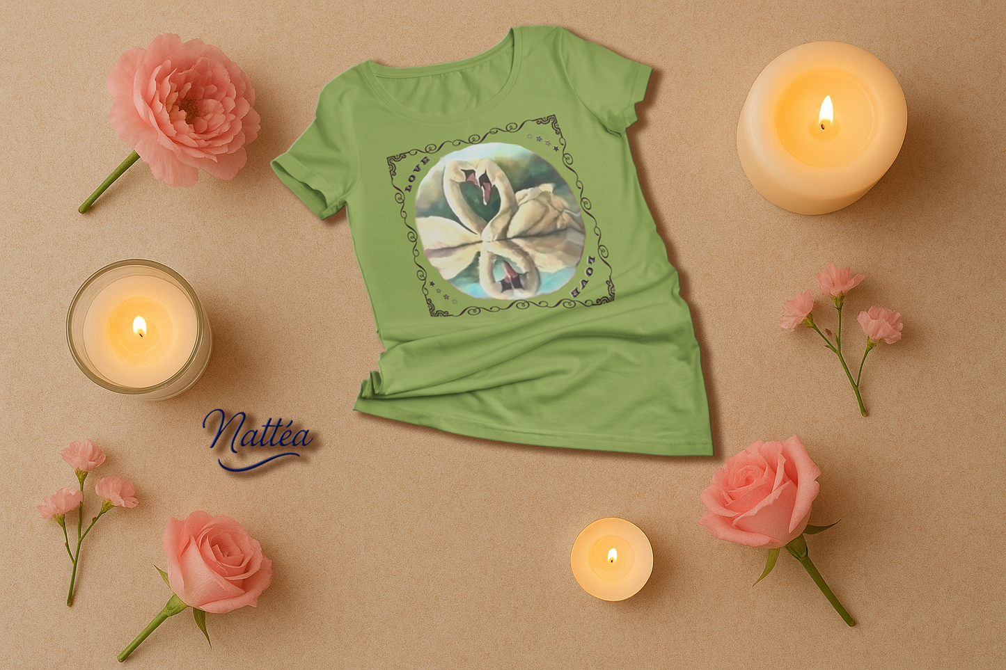 Swan Couple LOVE T-Shirt – Romantic Vintage Art from Original Painting