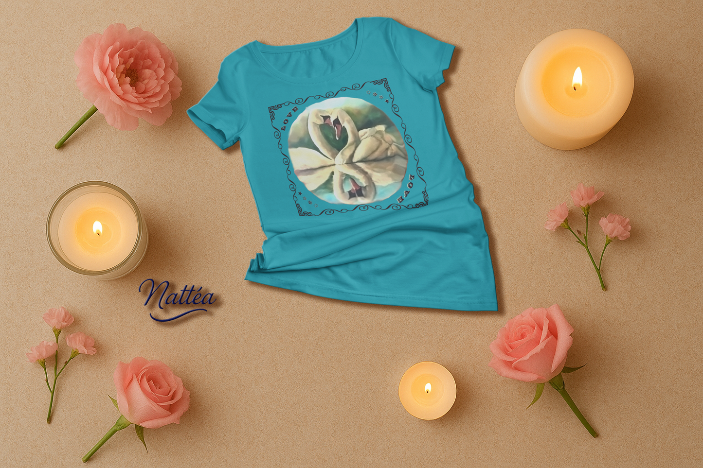 Swan Couple LOVE T-Shirt – Romantic Vintage Art from Original Painting