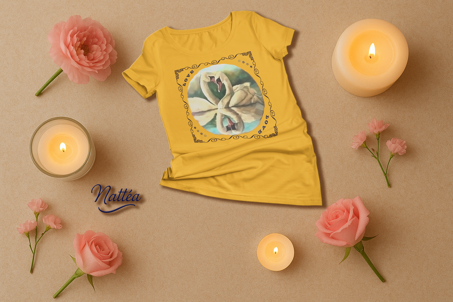 Swan Couple LOVE T-Shirt – Romantic Vintage Art from Original Painting