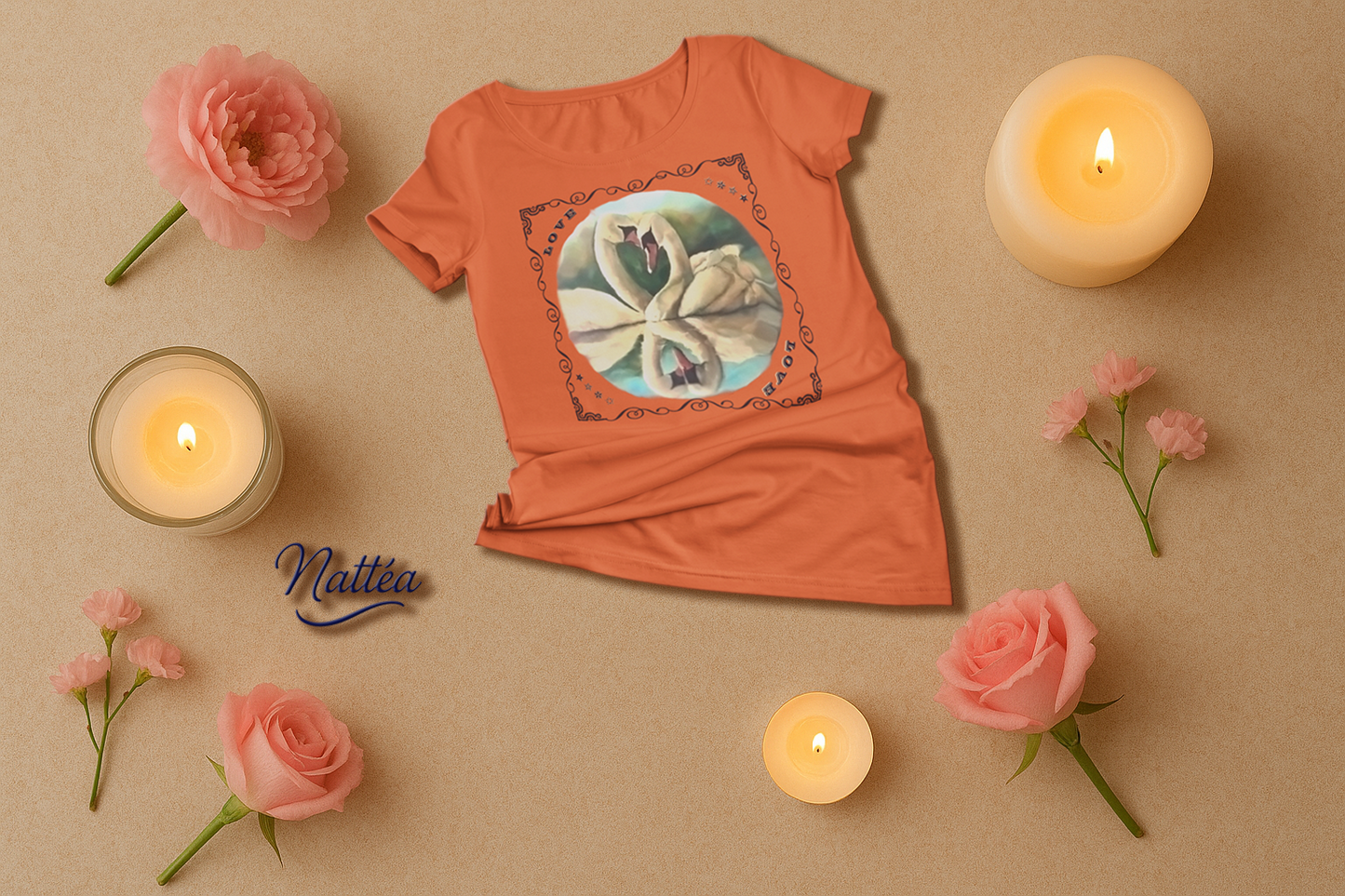 Swan Couple LOVE T-Shirt – Romantic Vintage Art from Original Painting