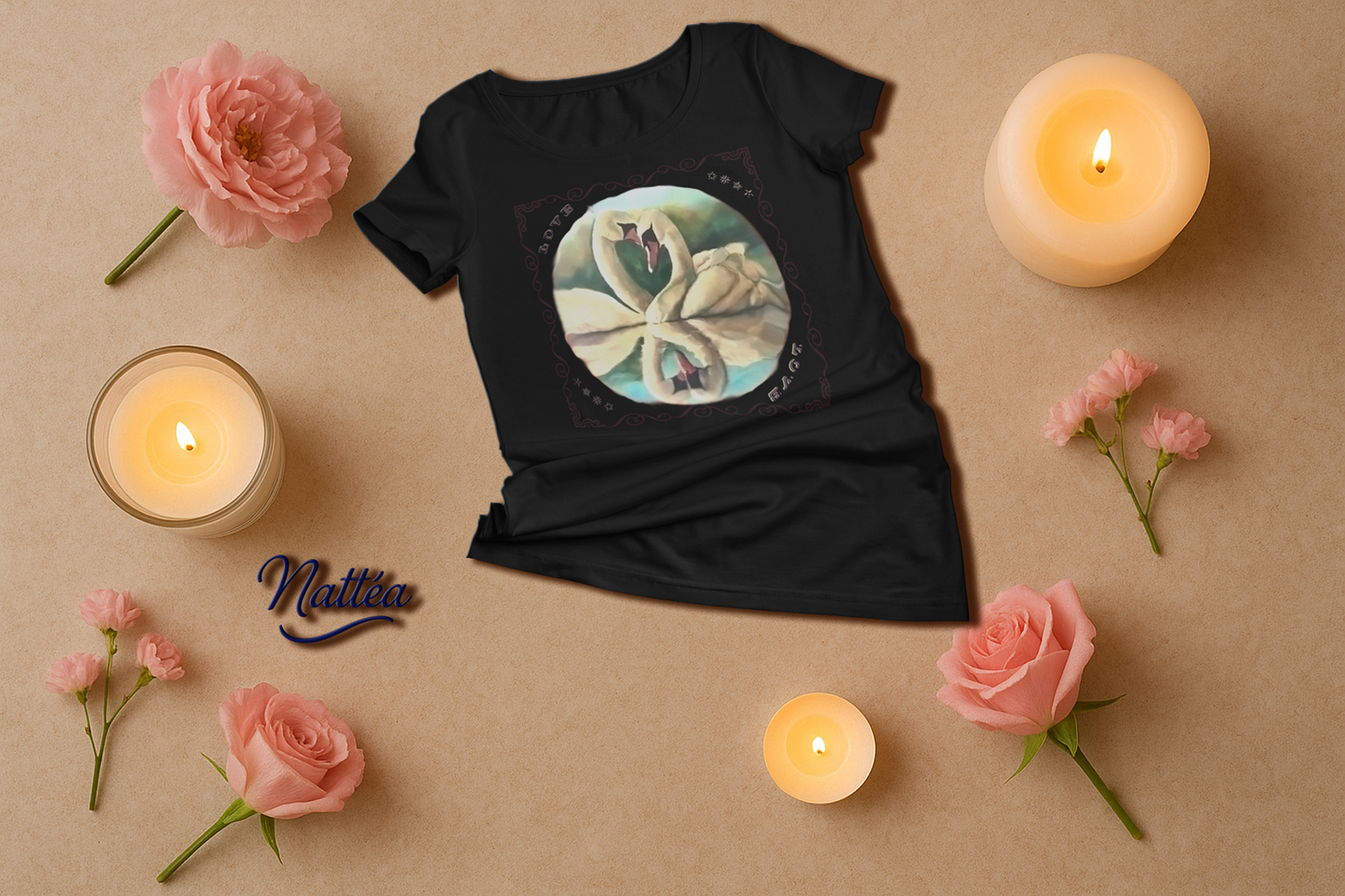 Swan Couple LOVE T-Shirt – Romantic Vintage Art from Original Painting